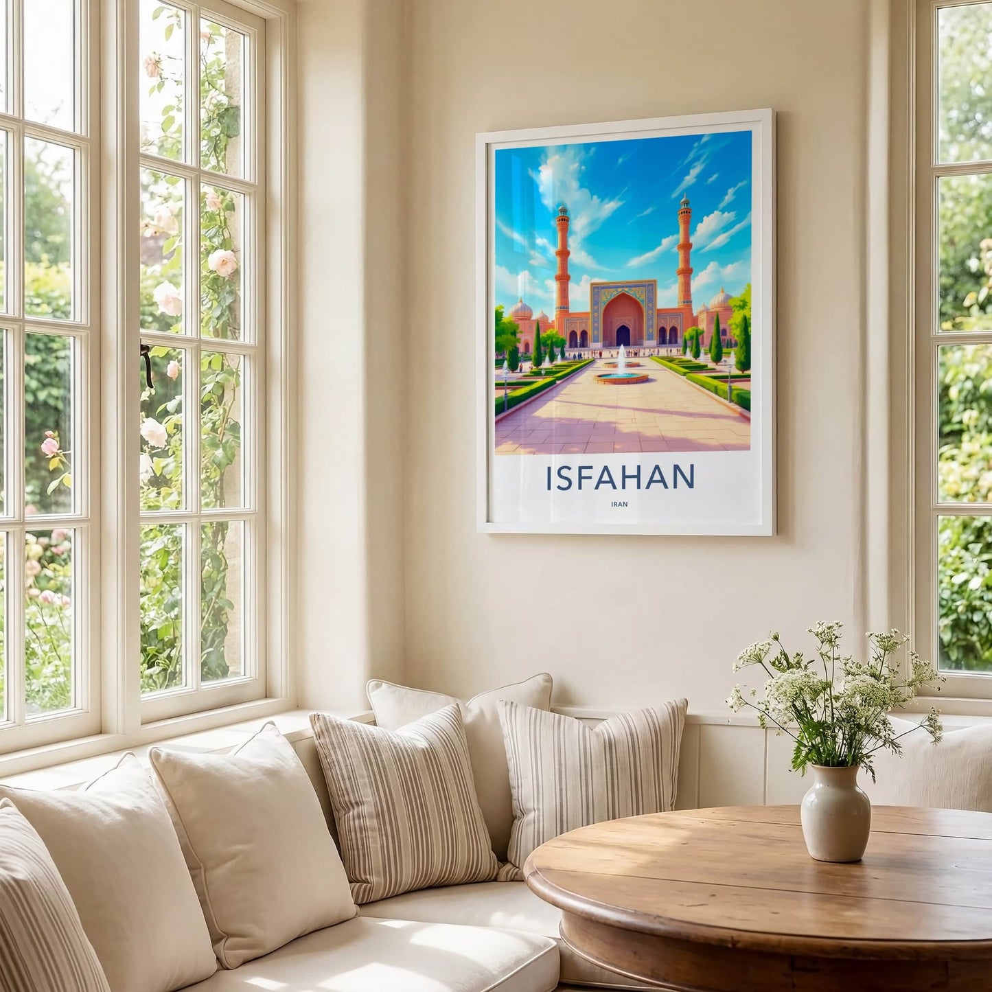 Isfahan Poster - Iran Travel Art - Serene Mosque Minarets Home Decor