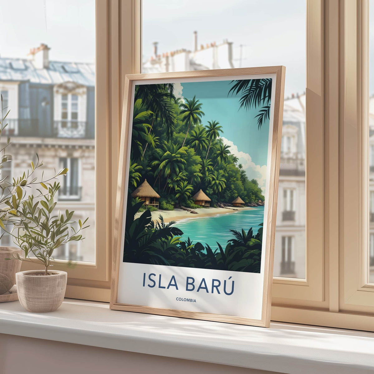 Isla Baru Poster - Colombia Travel Art - Tropical Beach Huts Home Decor