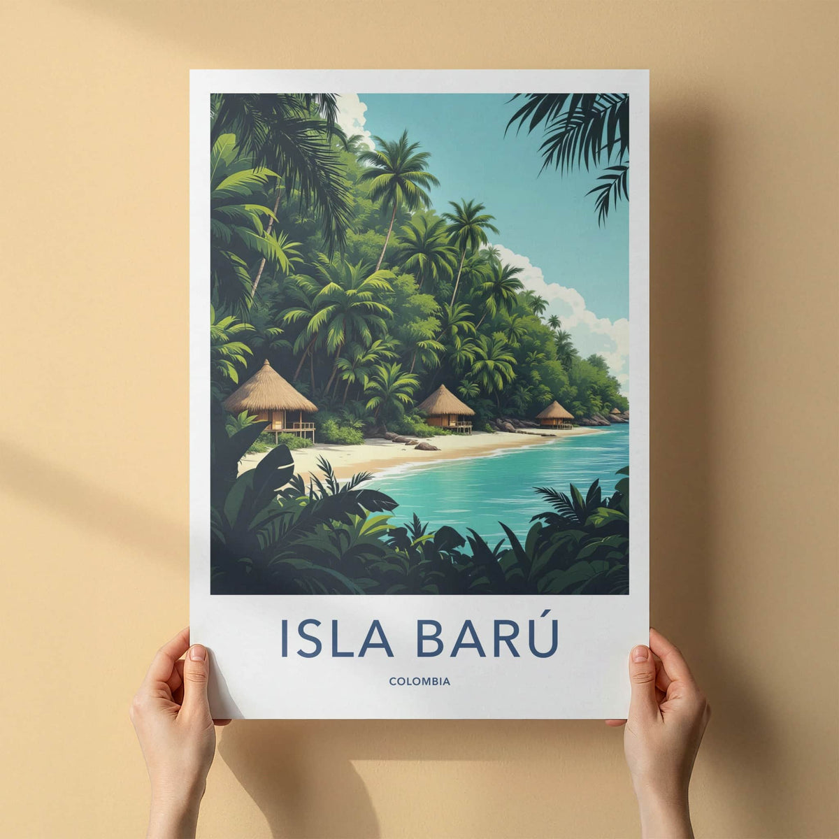 Isla Baru Poster - Colombia Travel Art - Tropical Beach Huts Home Decor