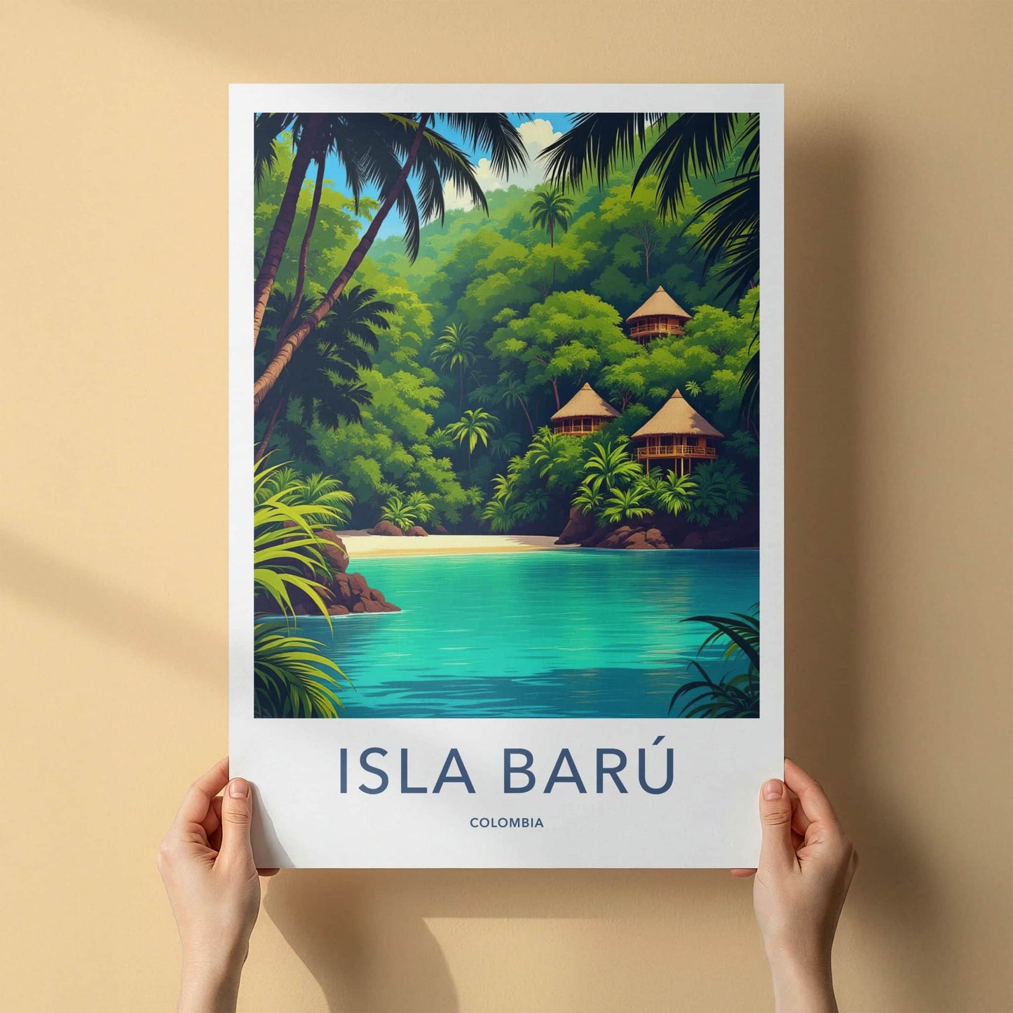 ISLA BARU Poster - Colombia Travel Art - Tropical Beach Huts Home Decor
