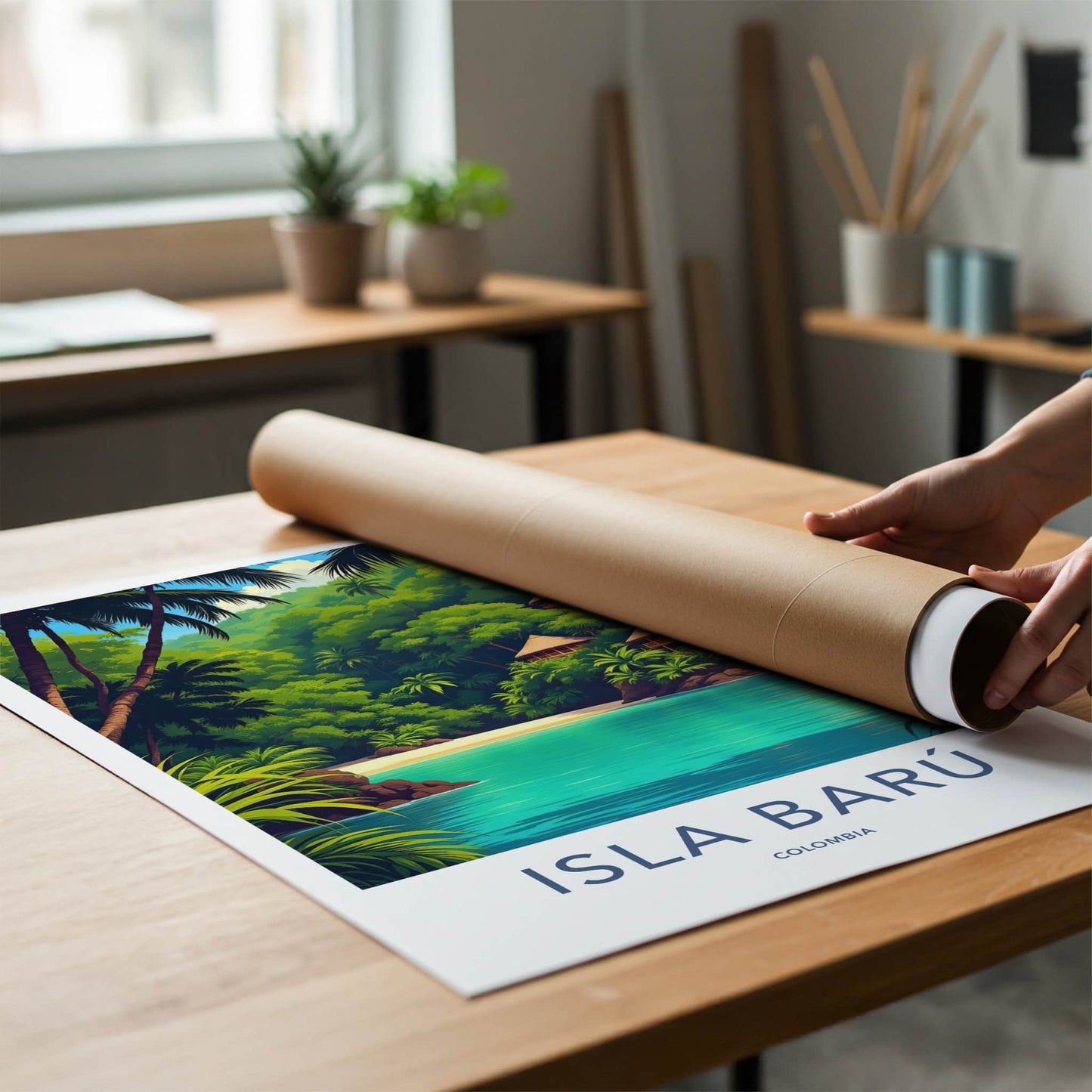 ISLA BARU Poster - Colombia Travel Art - Tropical Beach Huts Home Decor