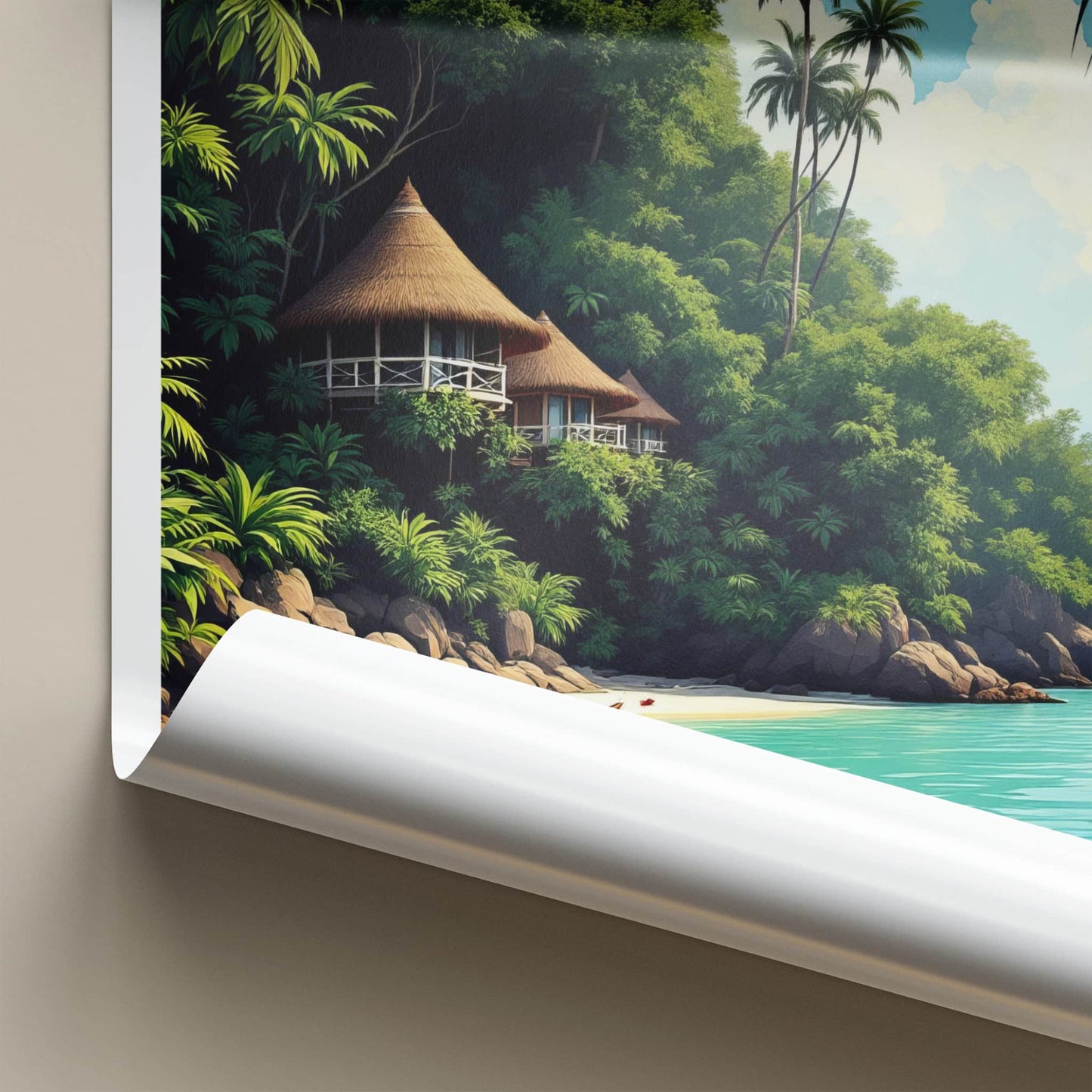 Isla Baru Poster - Colombia Travel Art - Tropical Beach Huts Wall Decor