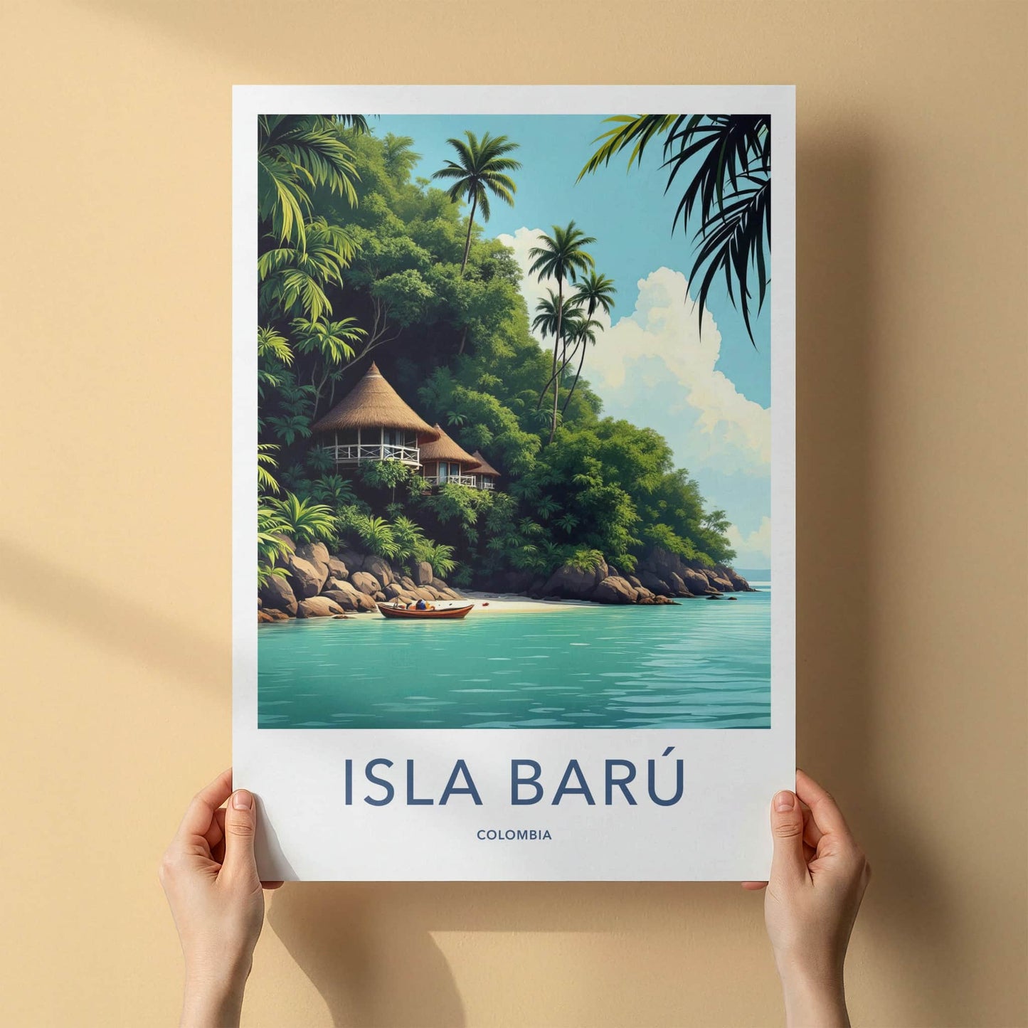Isla Baru Poster - Colombia Travel Art - Tropical Beach Huts Wall Decor