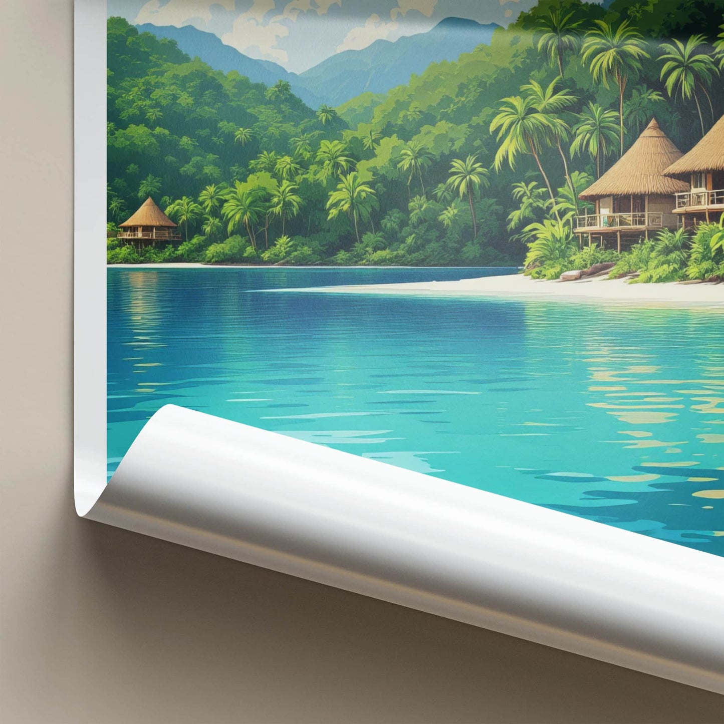 Isla Baru Poster - Colombia Travel Art - Tropical Island Bungalows Home Decor