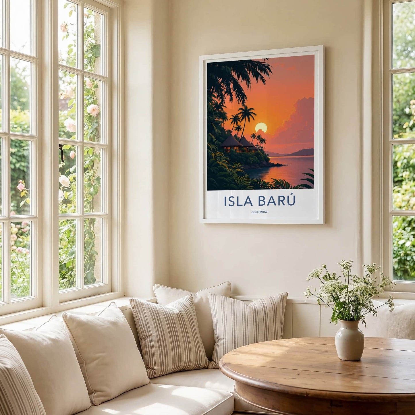 Isla Baru Poster - Colombia Travel Art - Tropical Sunset Bungalows Home Decor