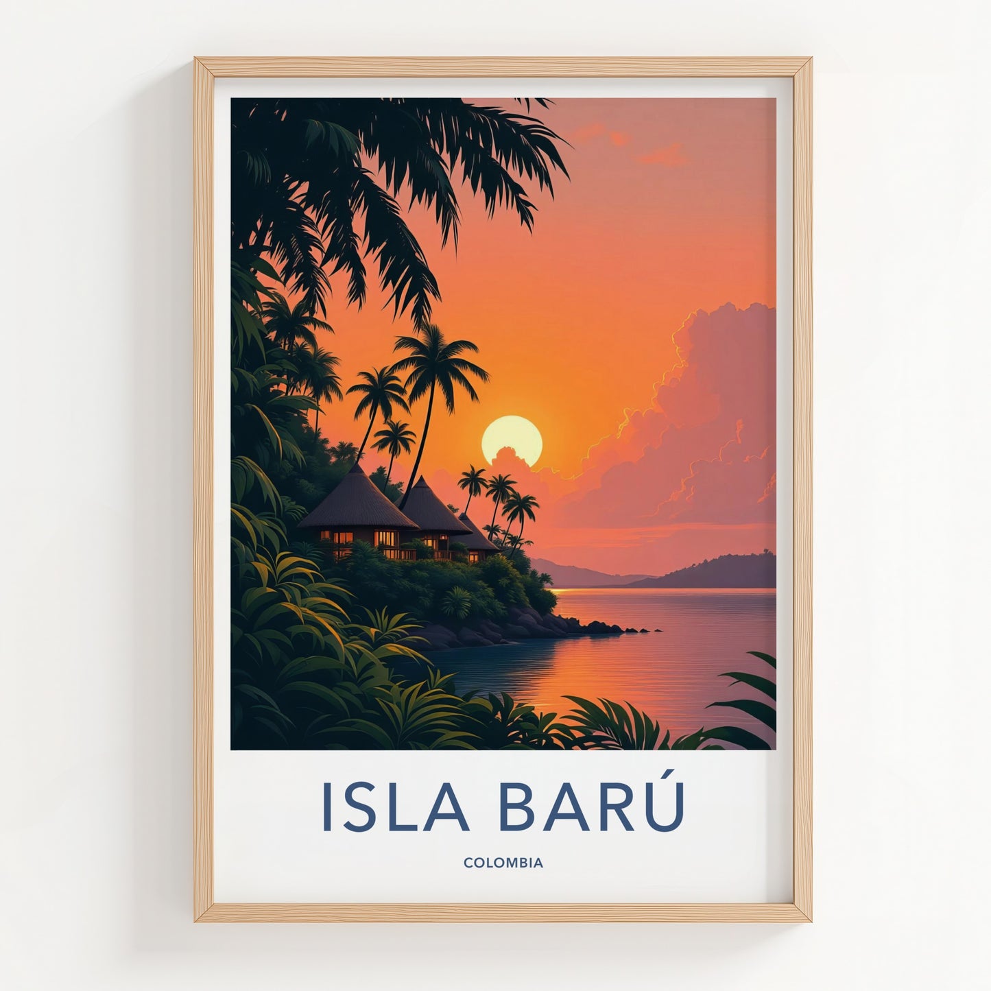Isla Baru Poster - Colombia Travel Art - Tropical Sunset Bungalows Home Decor