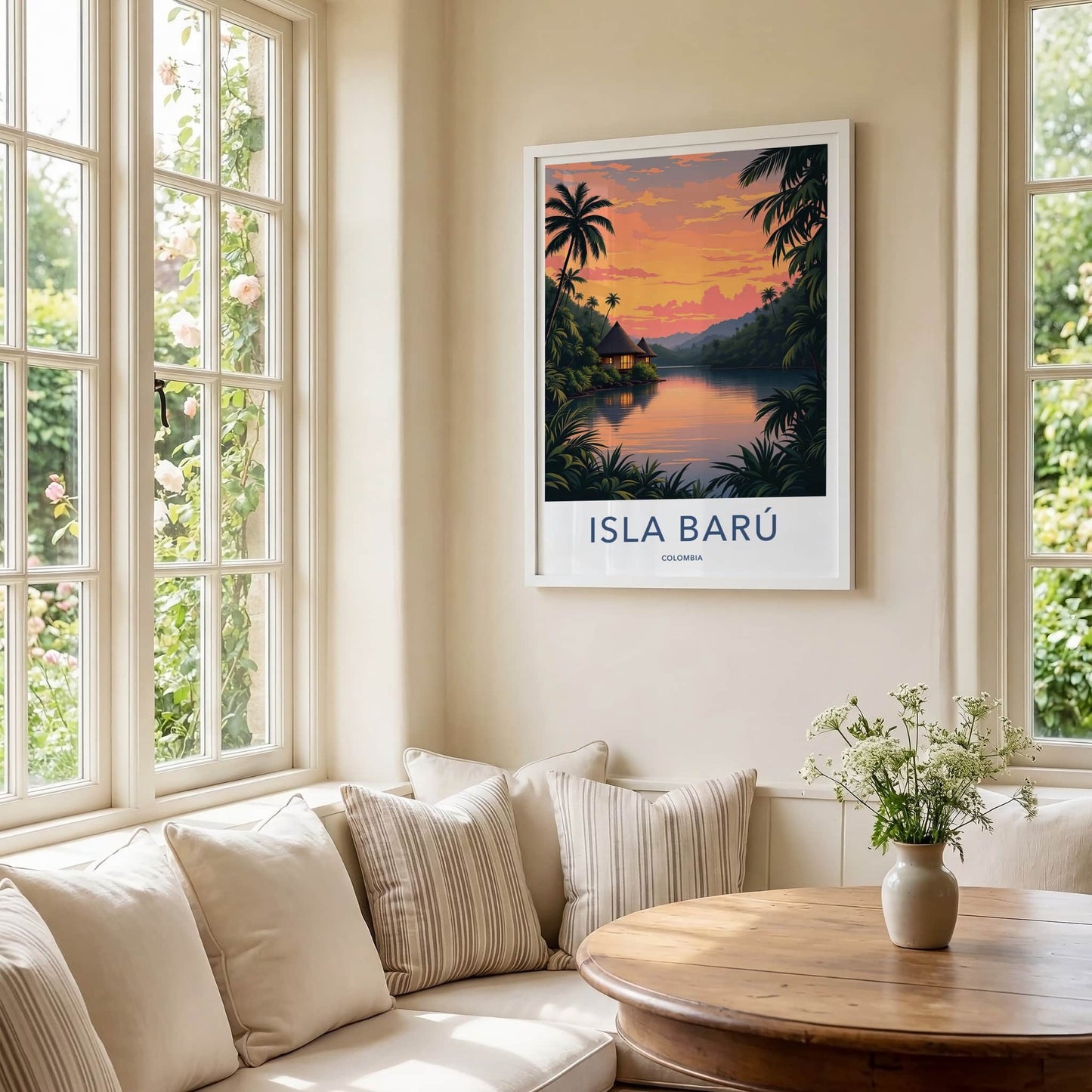 Isla Baru Poster - Colombia Travel Art - Tropical Sunset Hut Home Decor