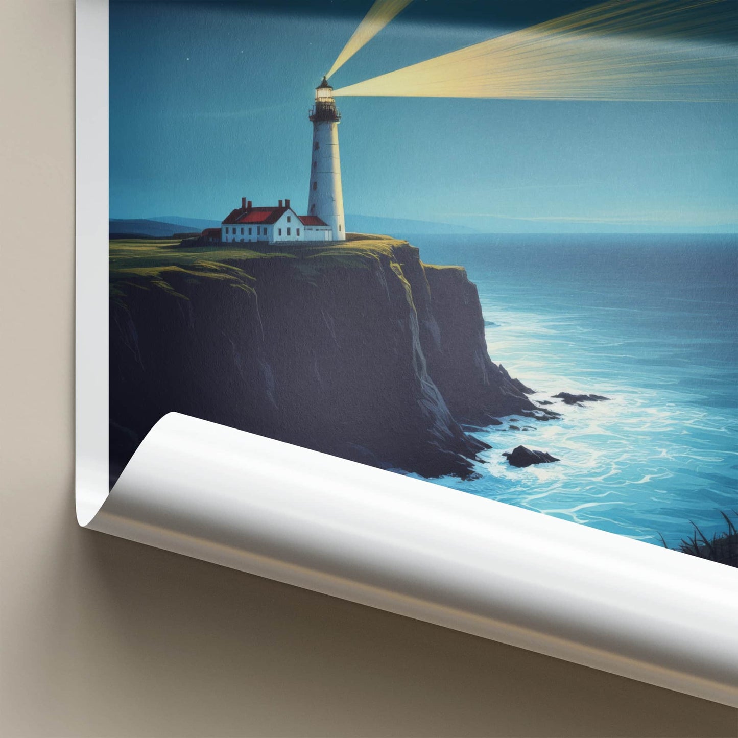 Isle of Wight Poster - England Travel Art - Cliffside Lighthouse Beams Wall Decor