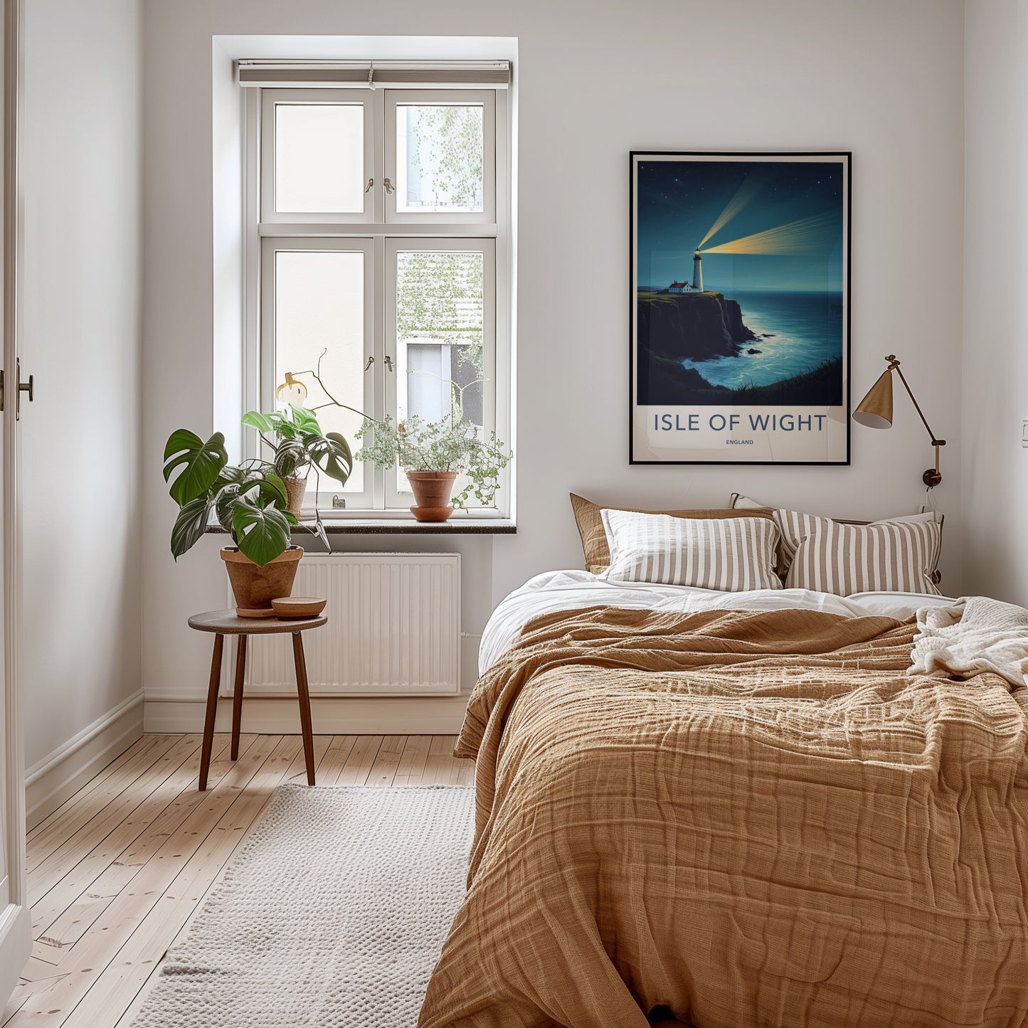 Isle of Wight Poster - England Travel Art - Cliffside Lighthouse Beams Wall Decor