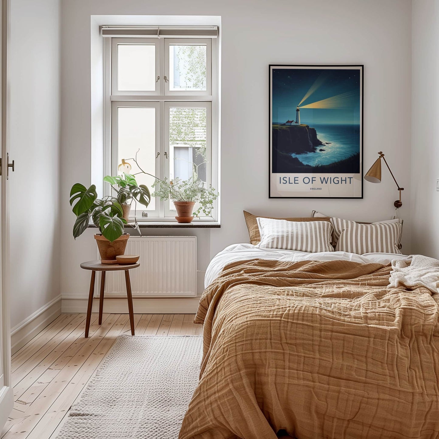 Isle of Wight Poster - England Travel Art - Cliffside Lighthouse Beams Wall Decor