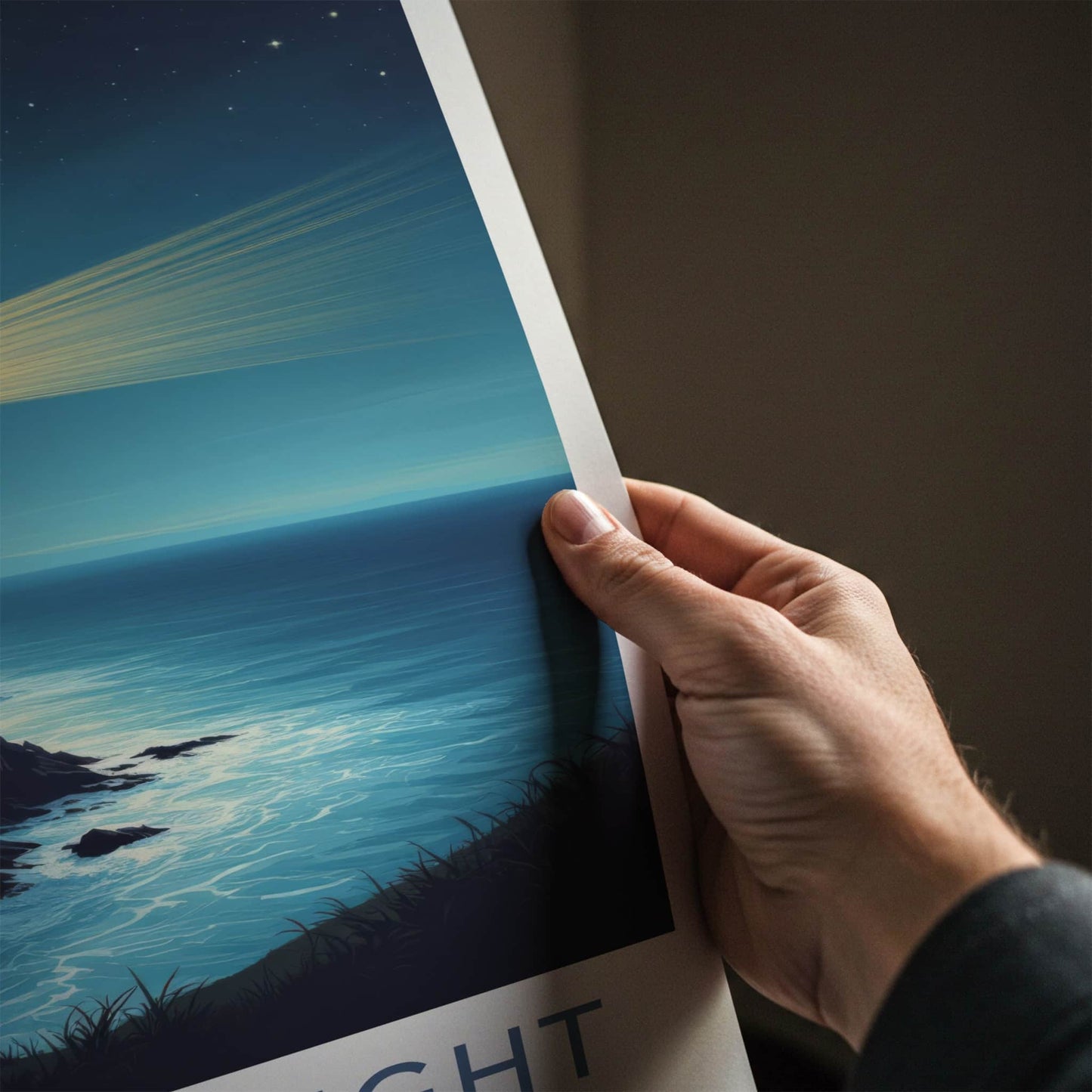 Isle of Wight Poster - England Travel Art - Cliffside Lighthouse Beams Wall Decor