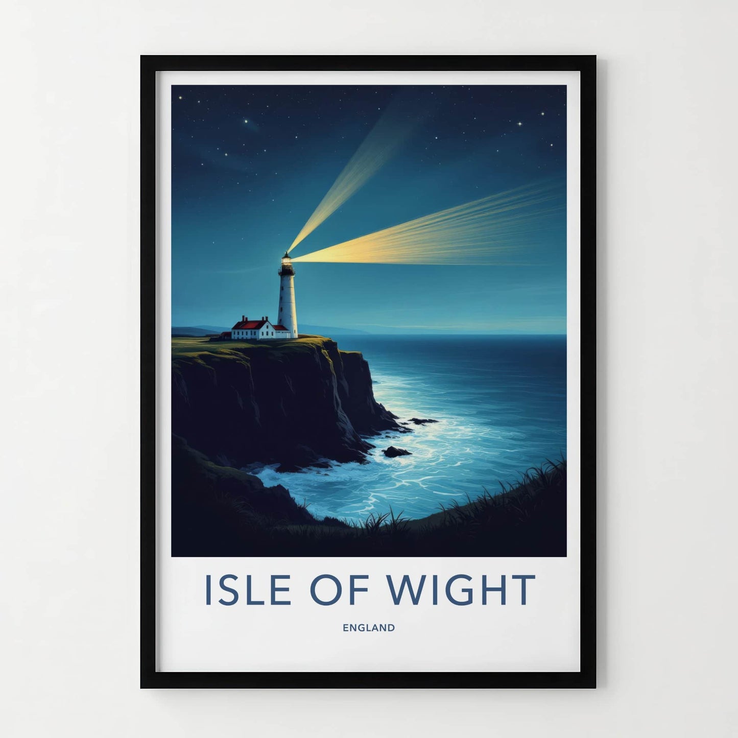 Isle of Wight Poster - England Travel Art - Cliffside Lighthouse Beams Wall Decor