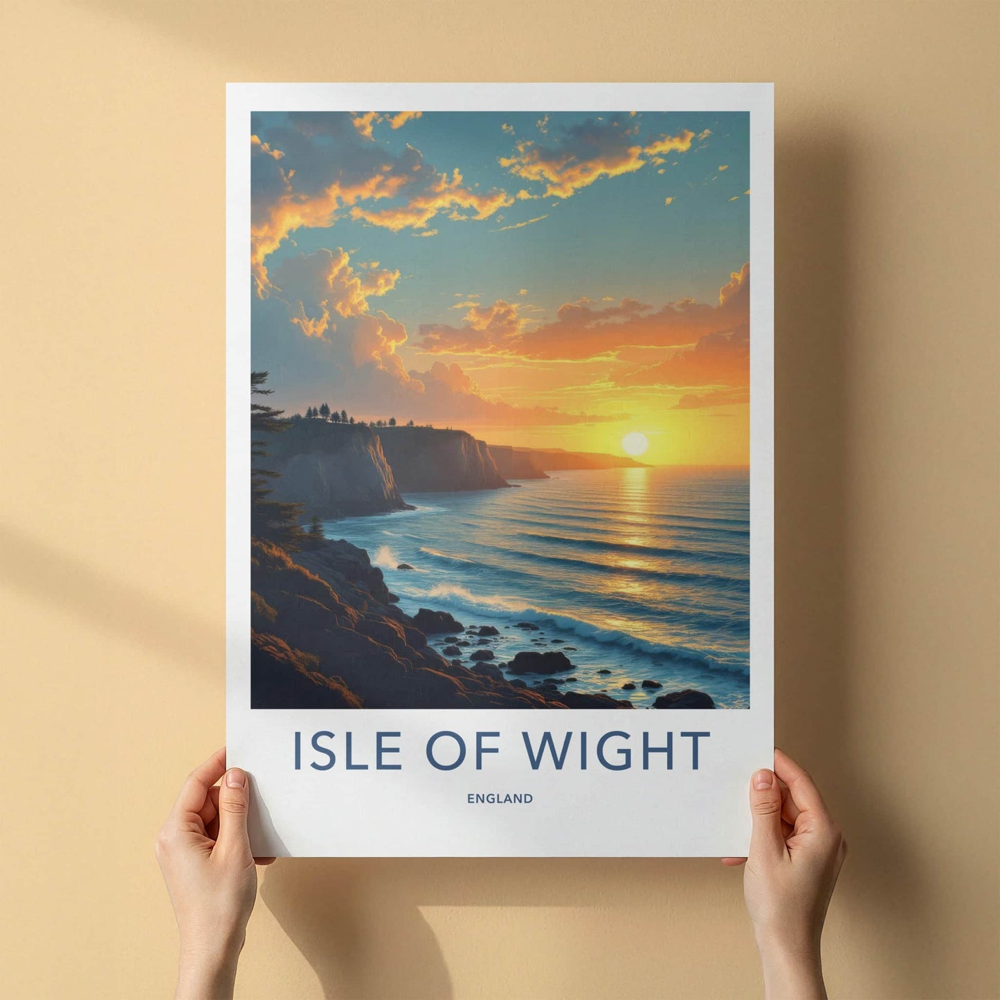 Isle of Wight Poster - England Travel Art - Golden Ocean Cliffs Home Decor
