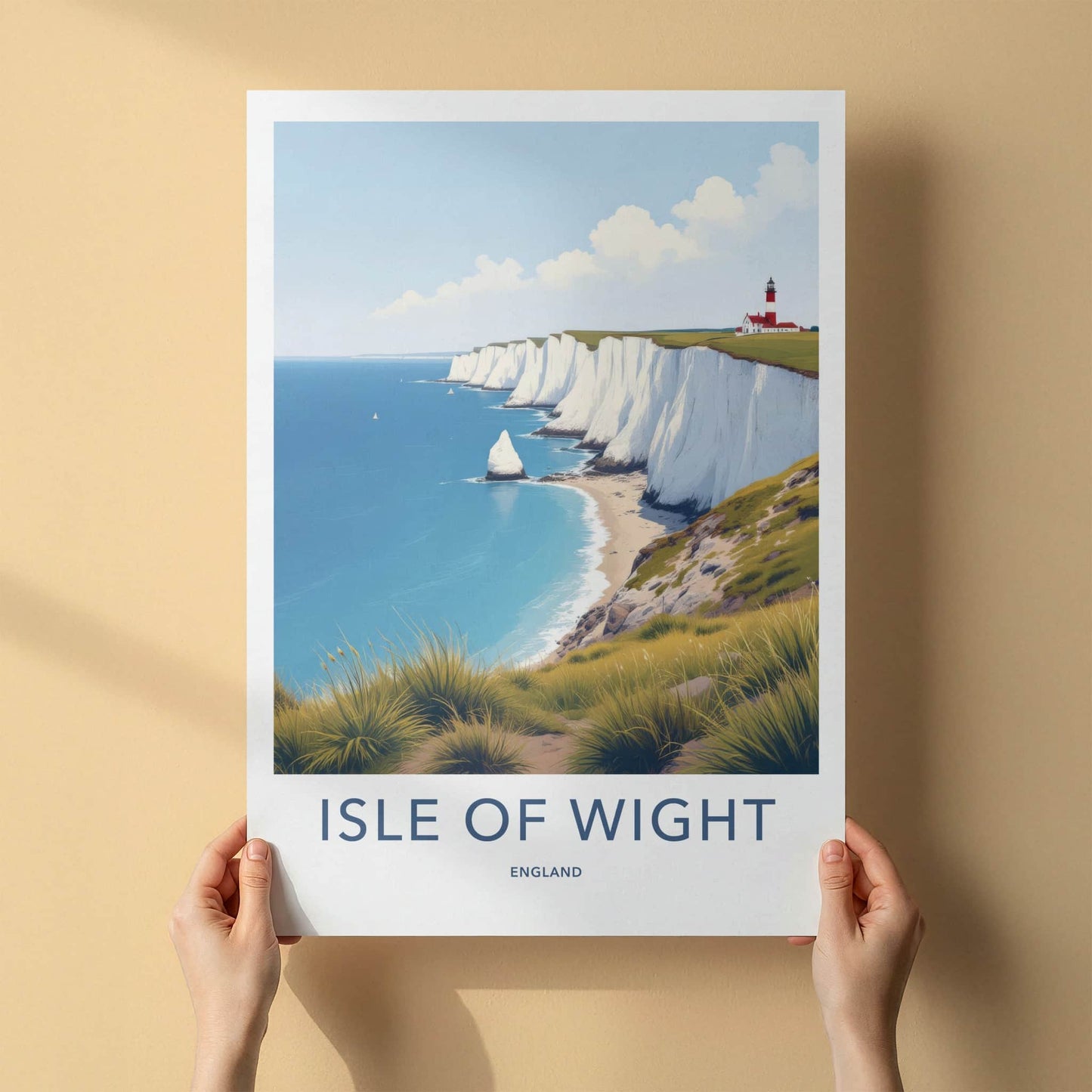 Isle Of Wight Poster - England Travel Art - Lighthouse Chalk Cliffs Wall Decor