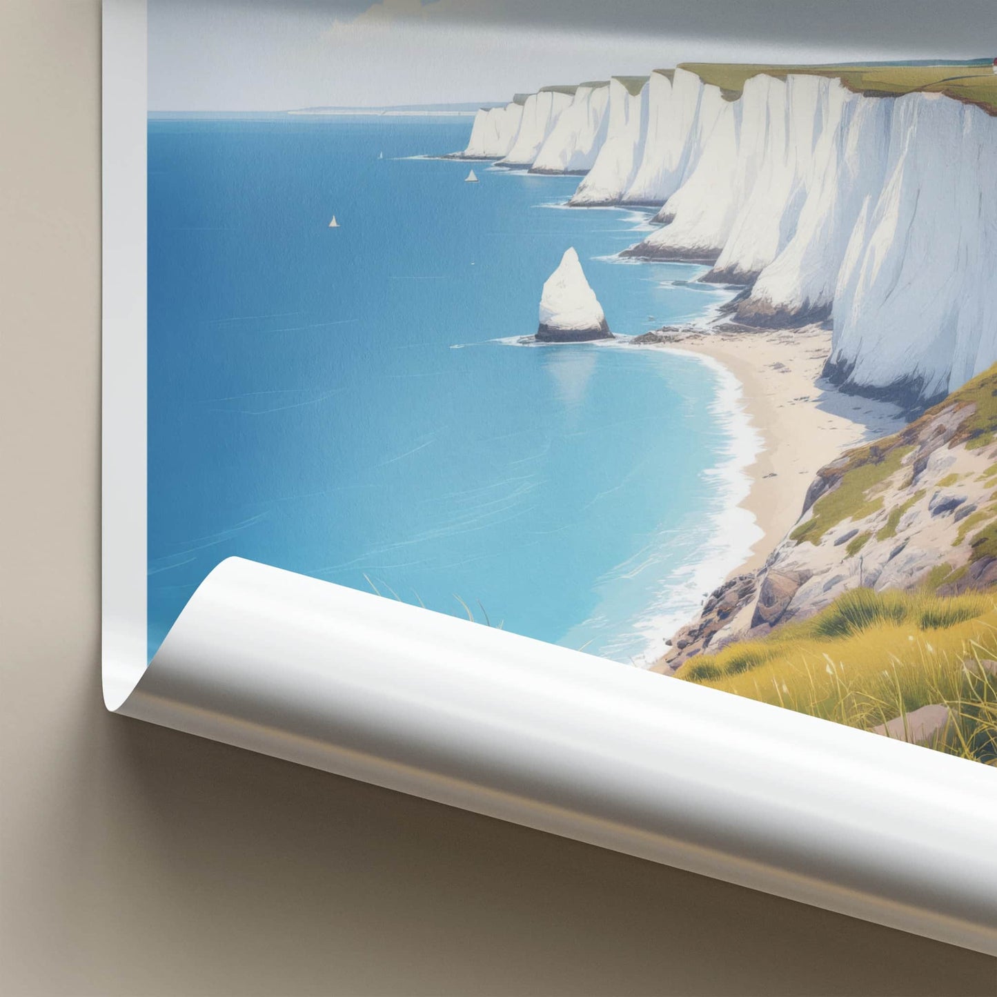 Isle Of Wight Poster - England Travel Art - Lighthouse Chalk Cliffs Wall Decor