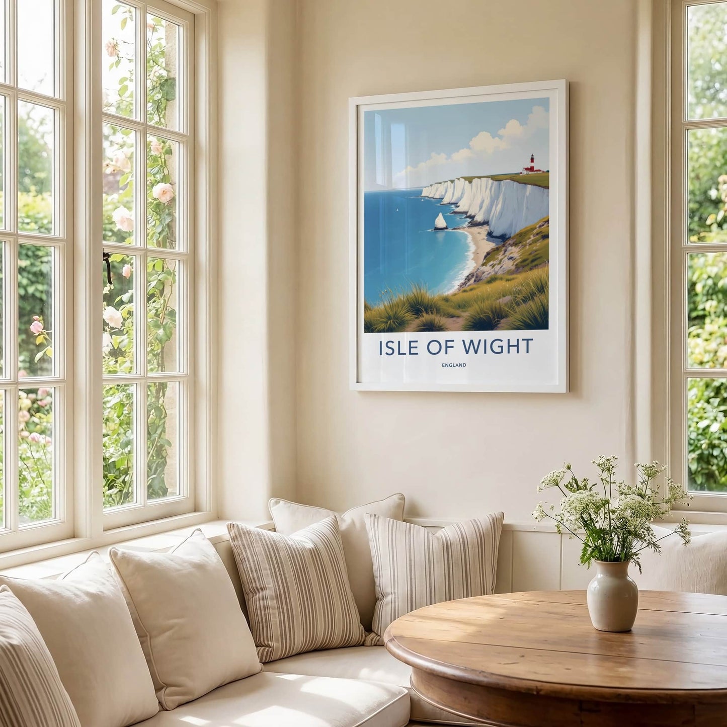 Isle Of Wight Poster - England Travel Art - Lighthouse Chalk Cliffs Wall Decor