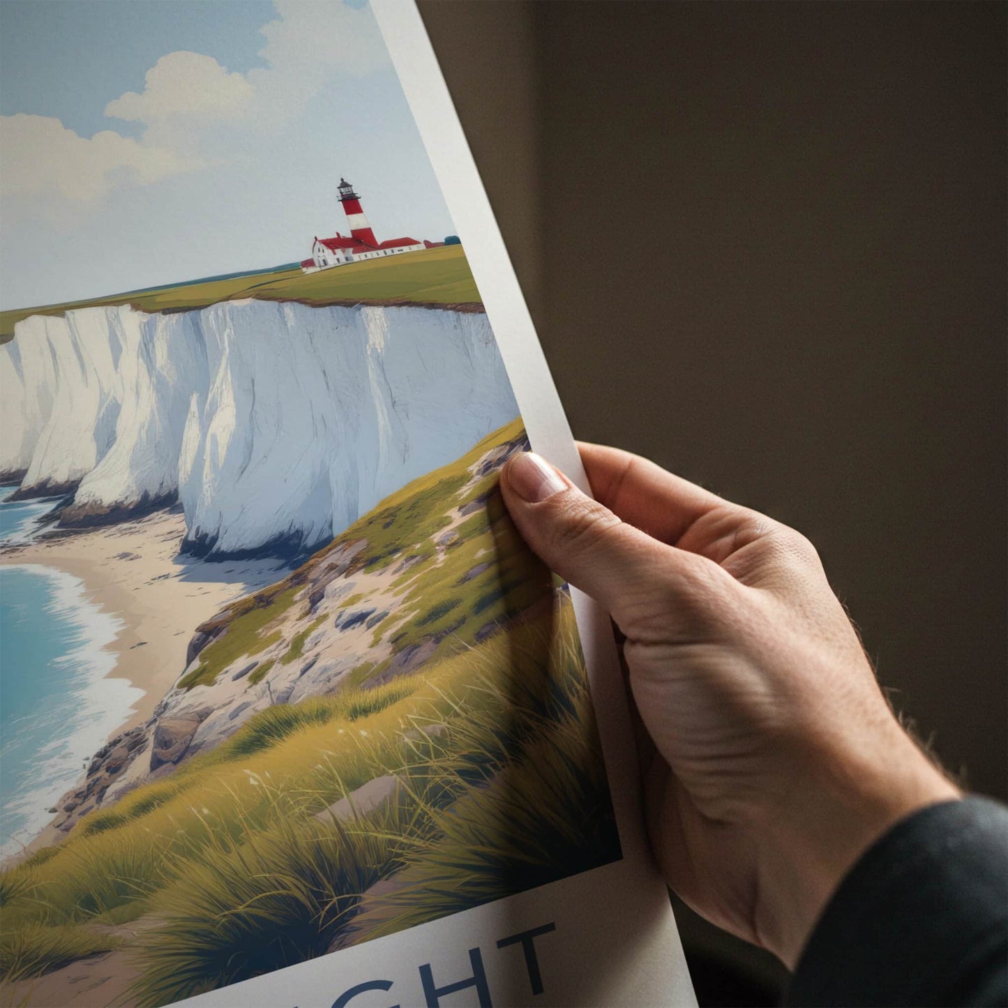 Isle Of Wight Poster - England Travel Art - Lighthouse Chalk Cliffs Wall Decor