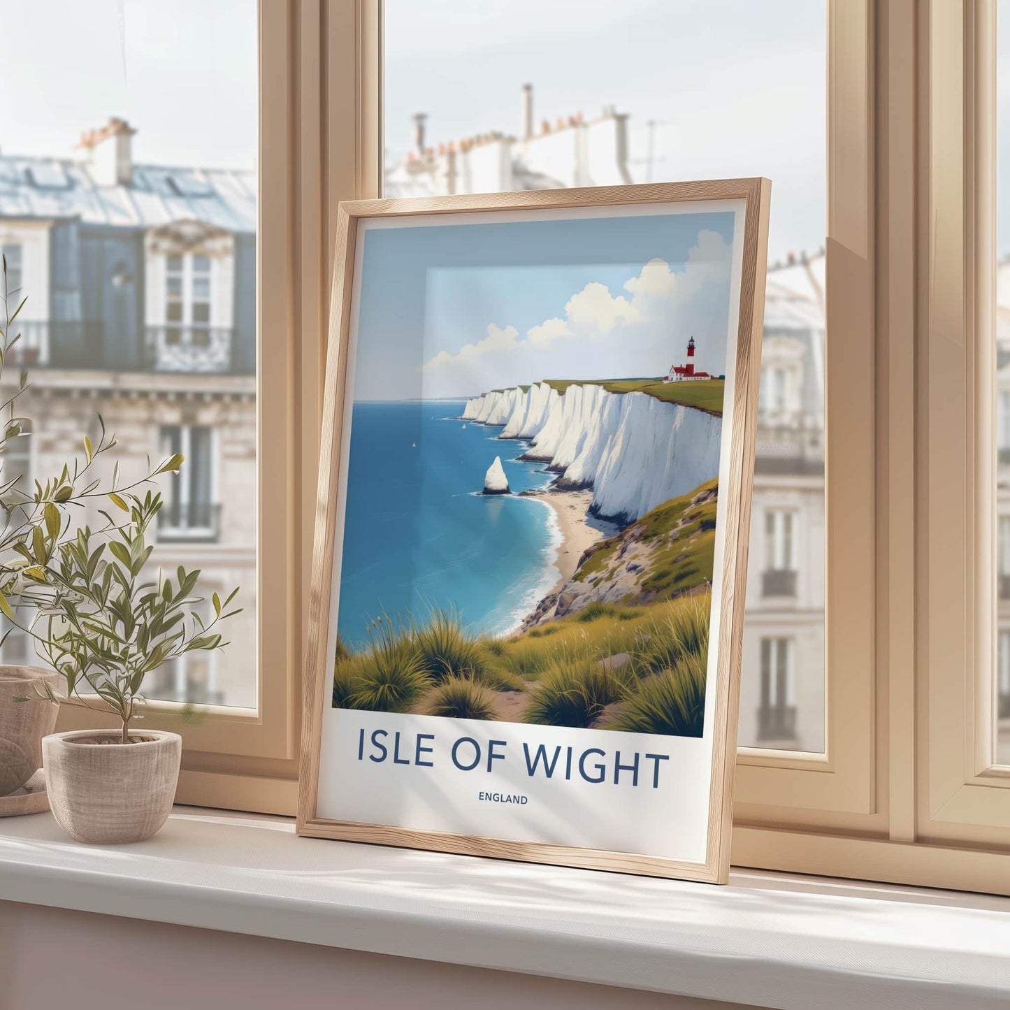 Isle Of Wight Poster - England Travel Art - Lighthouse Chalk Cliffs Wall Decor