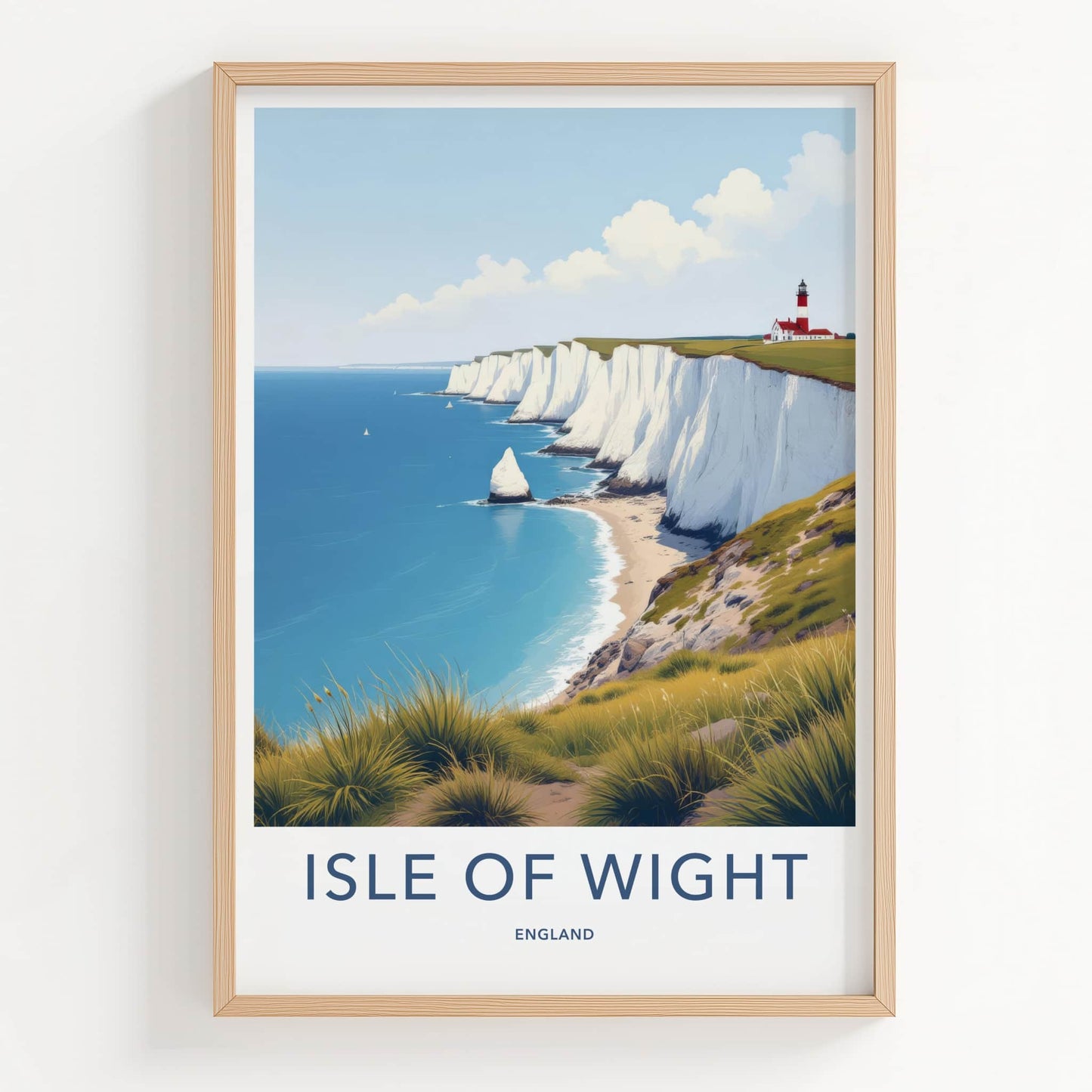 Isle Of Wight Poster - England Travel Art - Lighthouse Chalk Cliffs Wall Decor