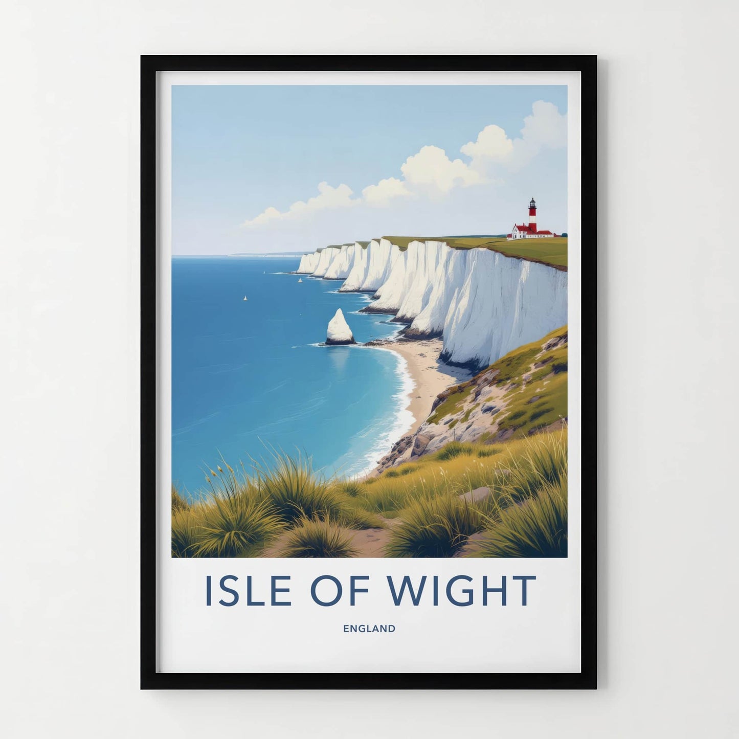 Isle Of Wight Poster - England Travel Art - Lighthouse Chalk Cliffs Wall Decor