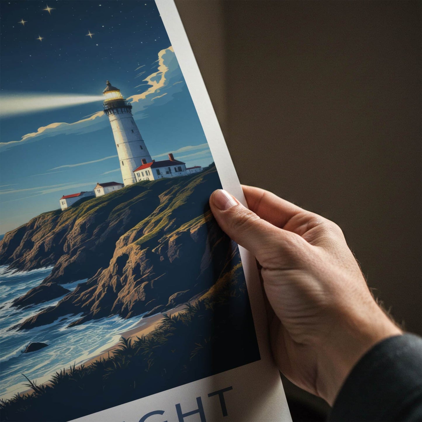 Isle Of Wight Poster - England Travel Art - Lighthouse Moonlit Coast Wall Decor