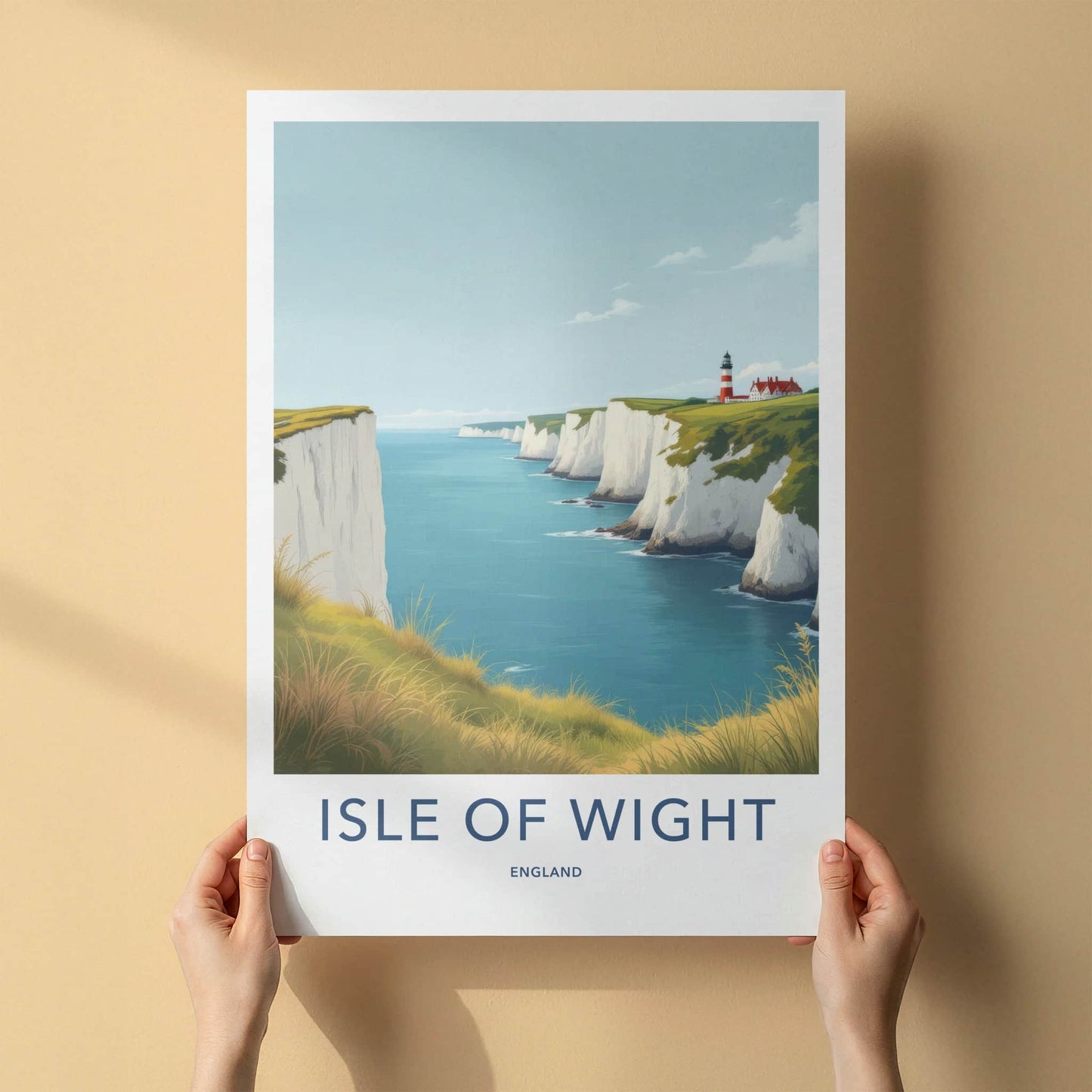 Isle Of Wight Poster - England Travel Art - White Cliffs Lighthouse Wall Decor