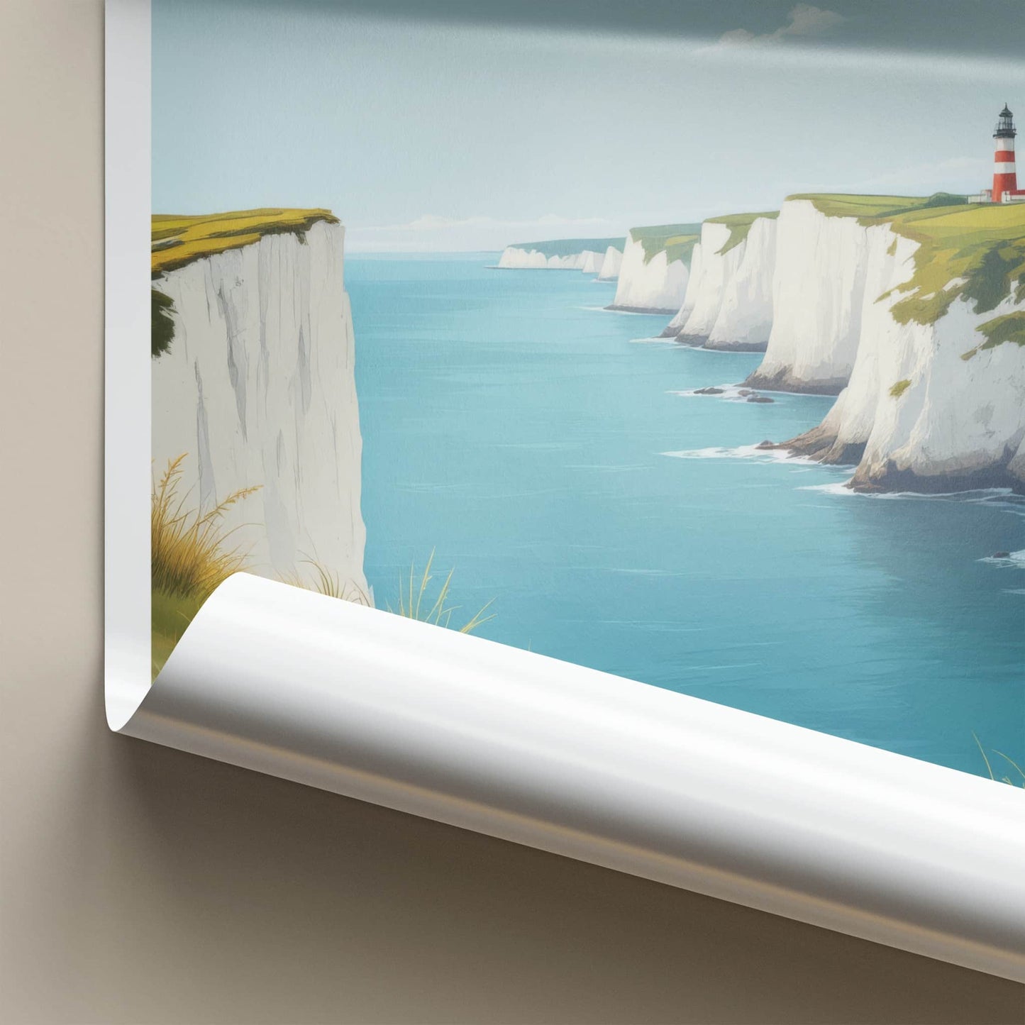Isle Of Wight Poster - England Travel Art - White Cliffs Lighthouse Wall Decor