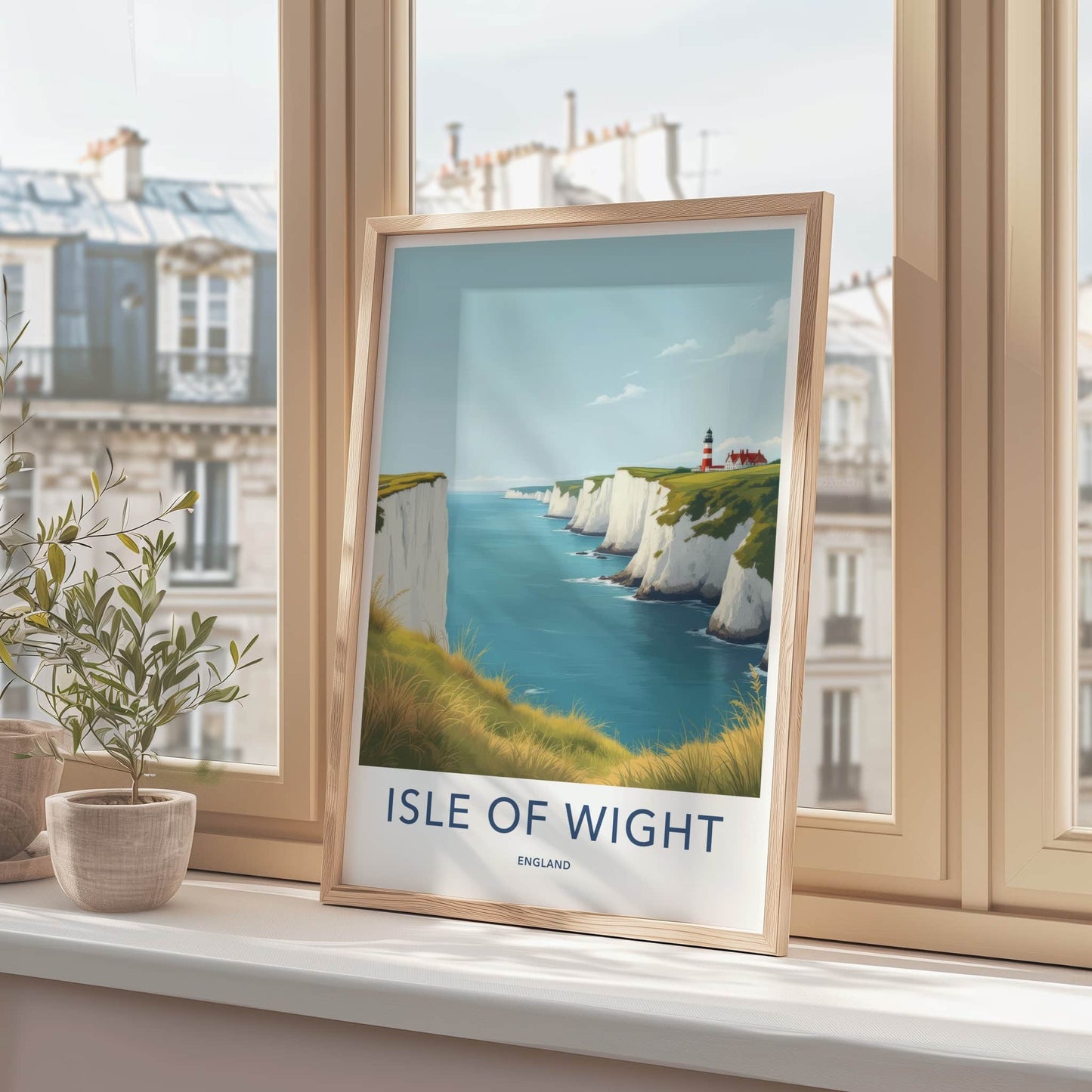 Isle Of Wight Poster - England Travel Art - White Cliffs Lighthouse Wall Decor