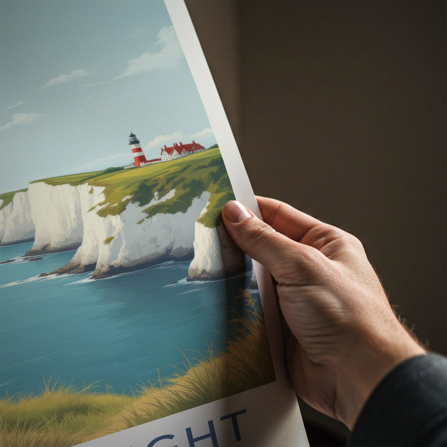 Isle Of Wight Poster - England Travel Art - White Cliffs Lighthouse Wall Decor