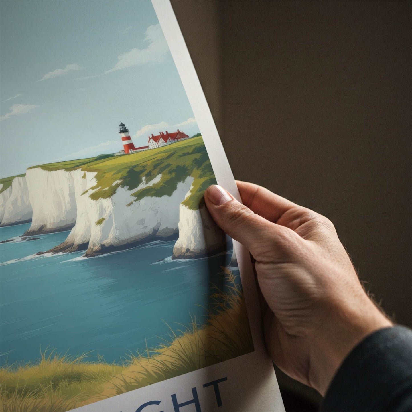 Isle Of Wight Poster - England Travel Art - White Cliffs Lighthouse Wall Decor
