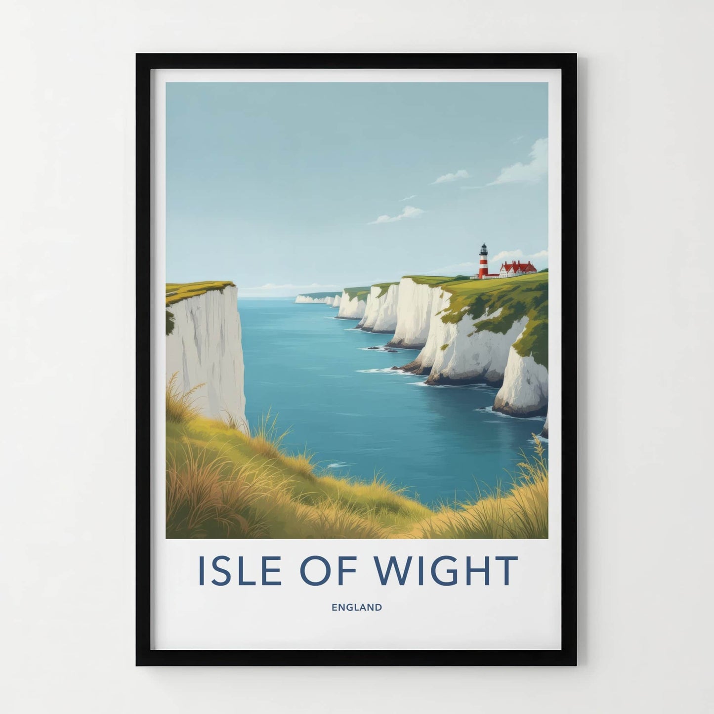 Isle Of Wight Poster - England Travel Art - White Cliffs Lighthouse Wall Decor