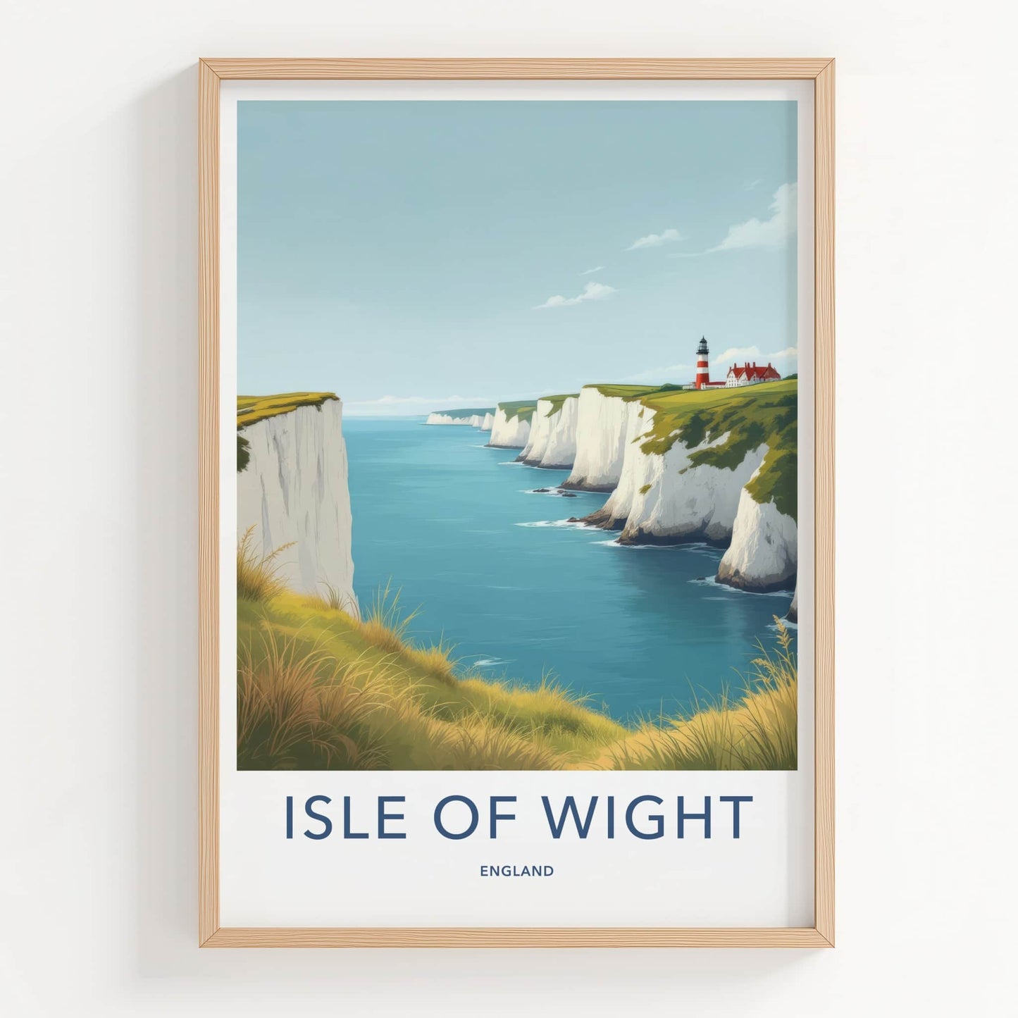 Isle Of Wight Poster - England Travel Art - White Cliffs Lighthouse Wall Decor