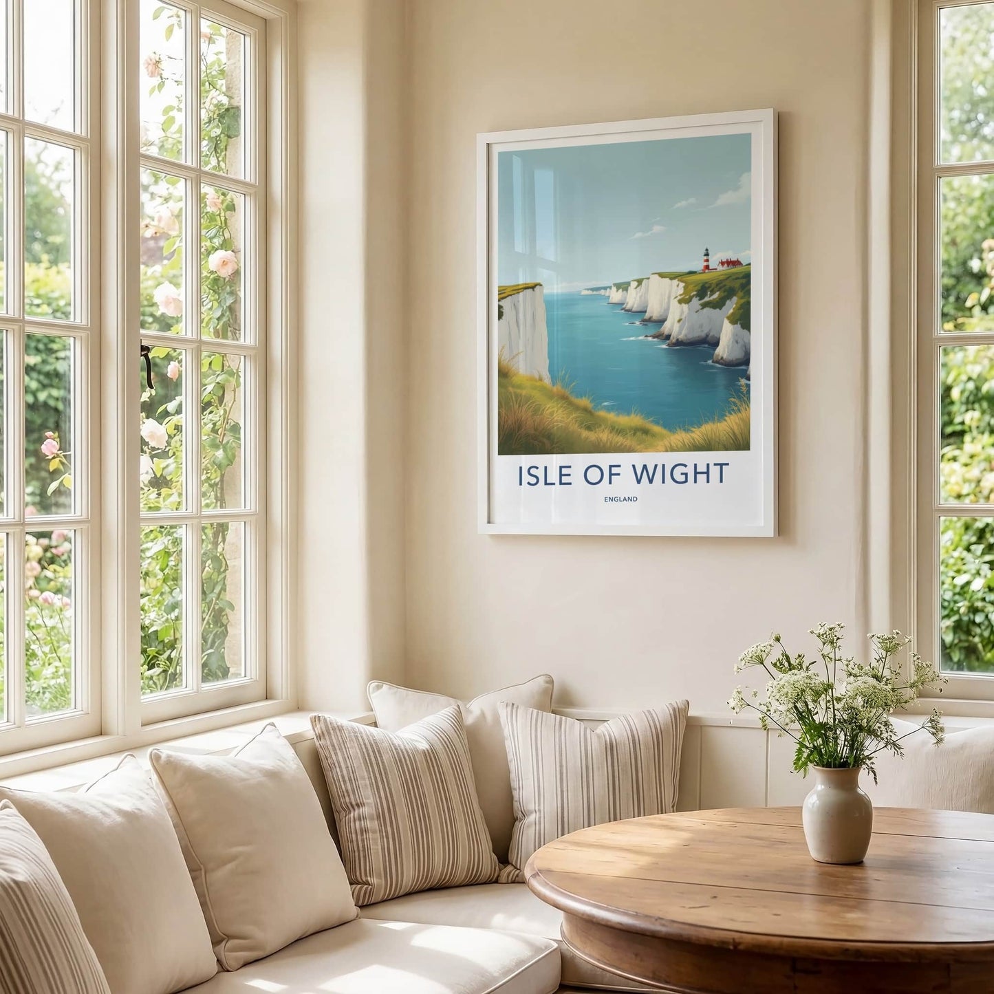 Isle Of Wight Poster - England Travel Art - White Cliffs Lighthouse Wall Decor