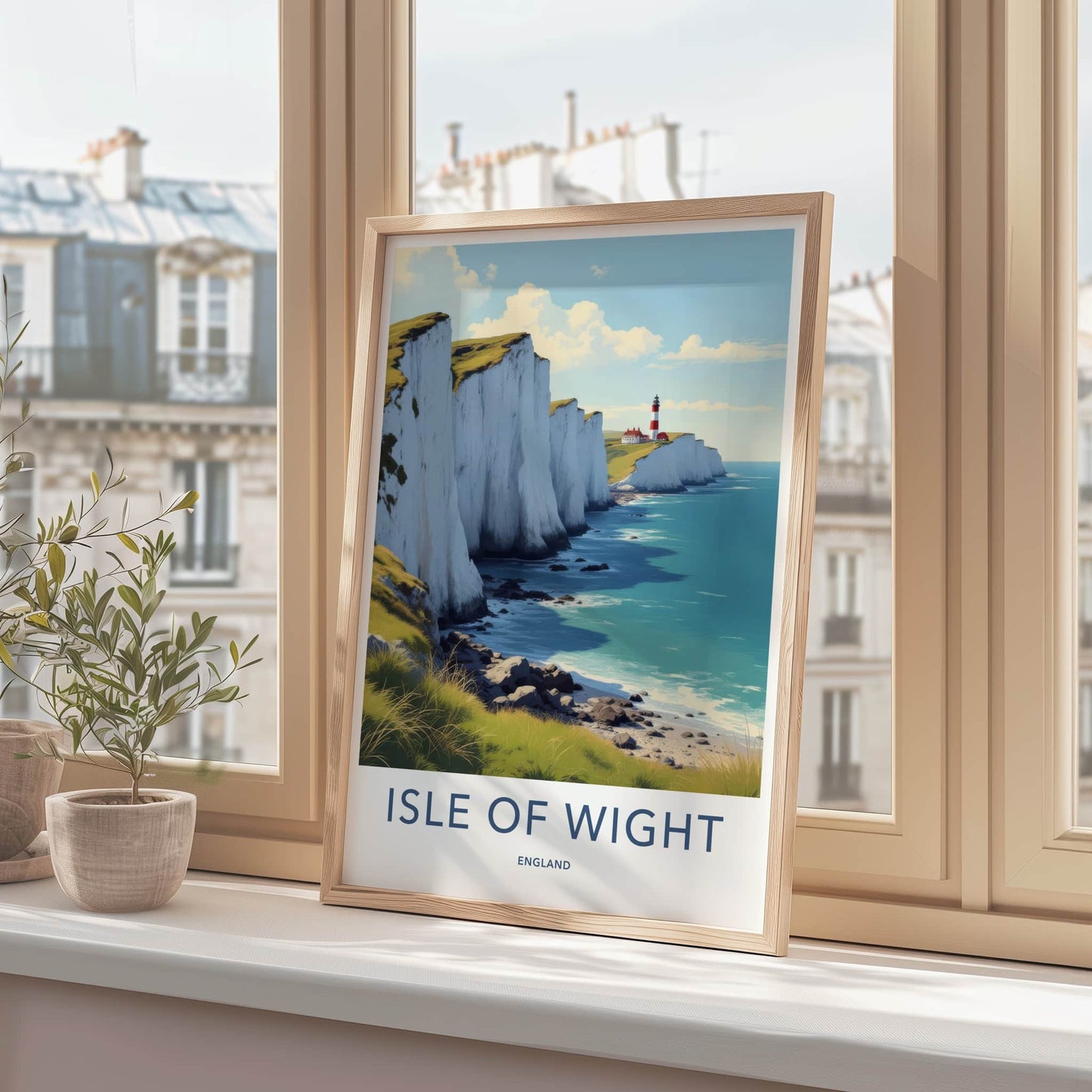 Isle of Wight Poster - England Travel Art - White Cliffs Lighthouse Wall Decor 2