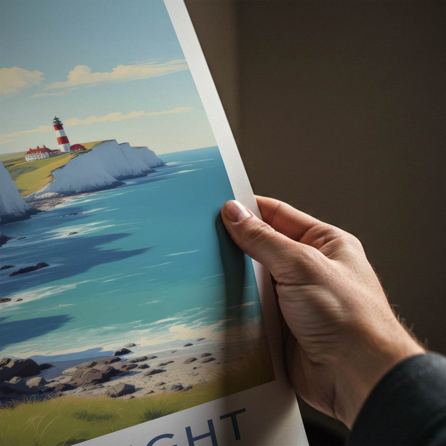 Isle of Wight Poster - England Travel Art - White Cliffs Lighthouse Wall Decor 2