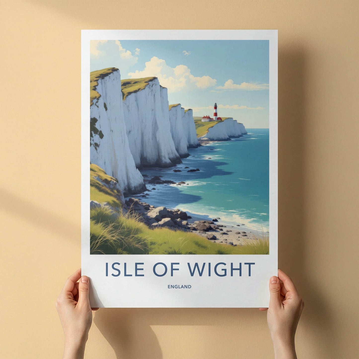 Isle of Wight Poster - England Travel Art - White Cliffs Lighthouse Wall Decor 2