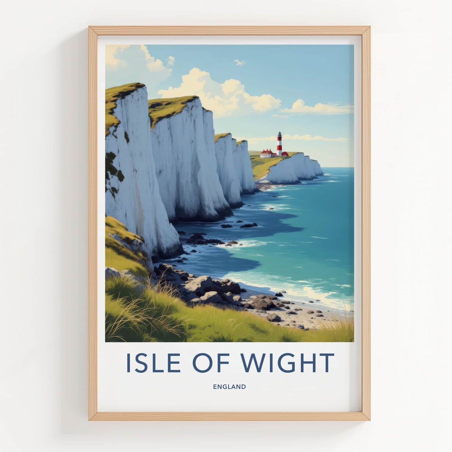 Isle of Wight Poster - England Travel Art - White Cliffs Lighthouse Wall Decor 2