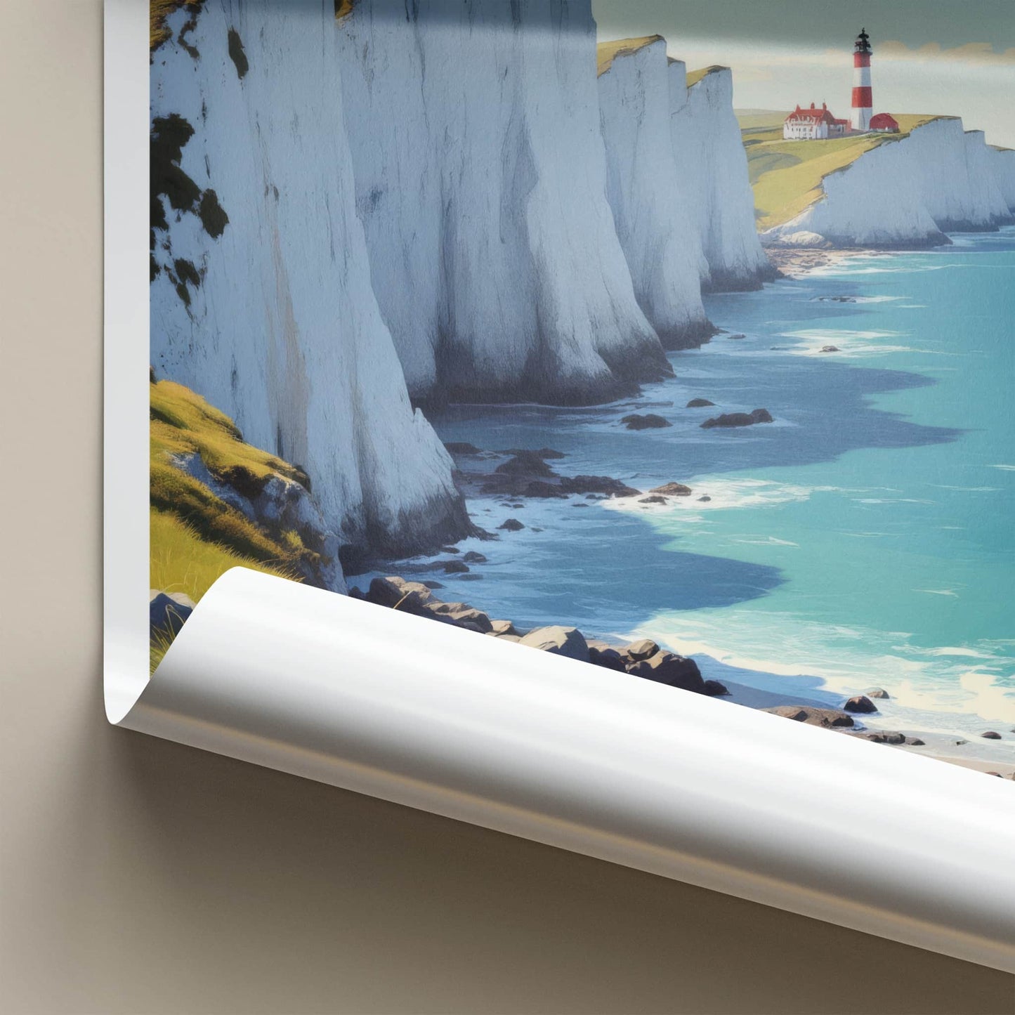 Isle of Wight Poster - England Travel Art - White Cliffs Lighthouse Wall Decor 2