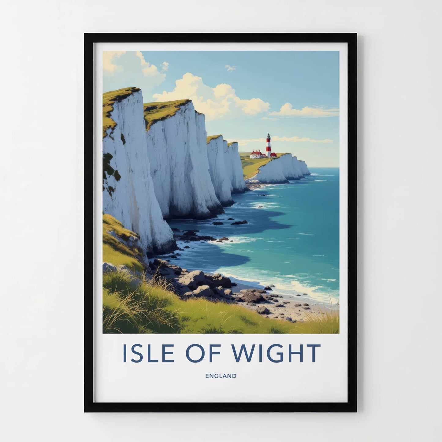 Isle of Wight Poster - England Travel Art - White Cliffs Lighthouse Wall Decor 2
