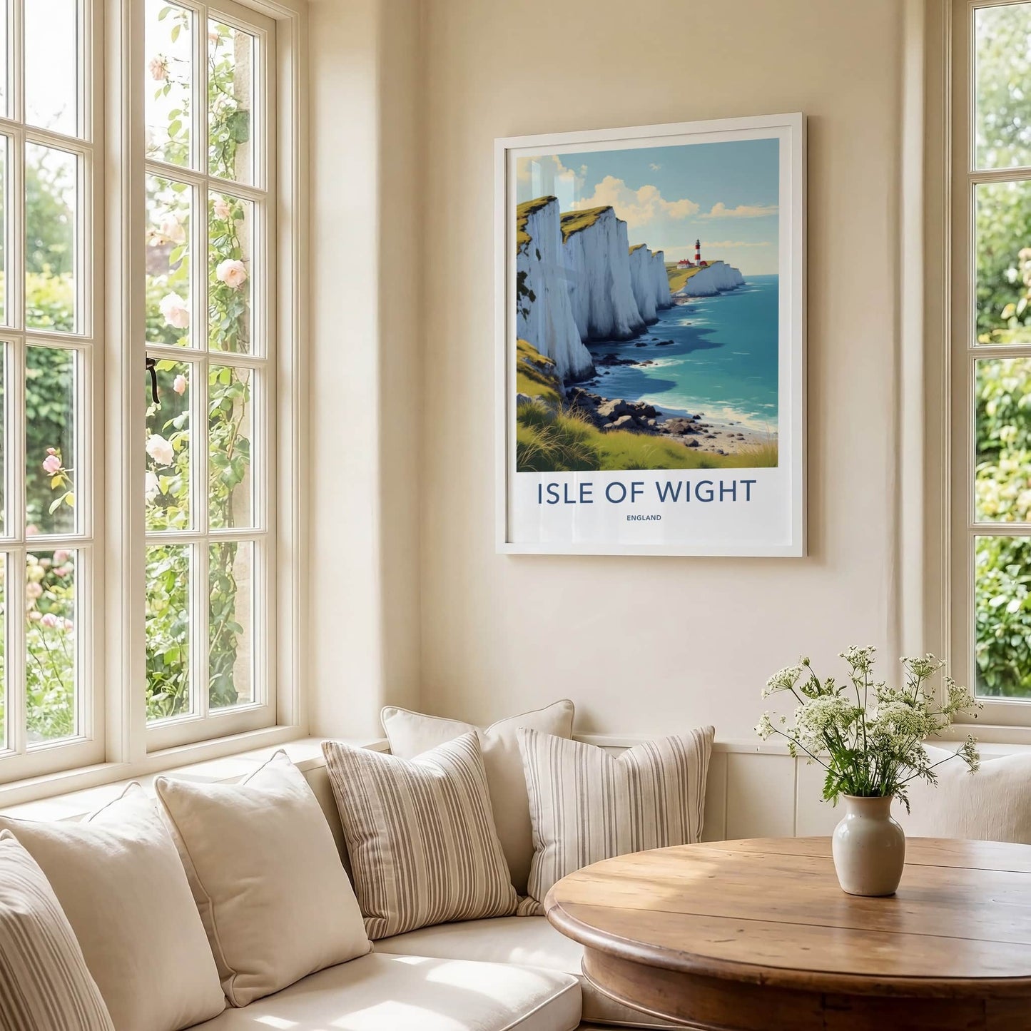 Isle of Wight Poster - England Travel Art - White Cliffs Lighthouse Wall Decor 2