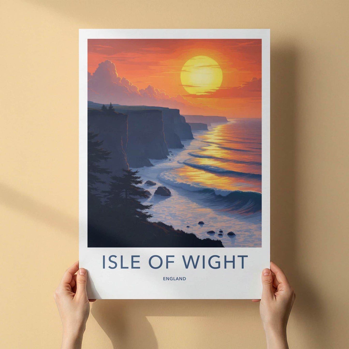 Isle of Wight Poster - England Travel Print - Vibrant Cliff Sunset Wall Decor