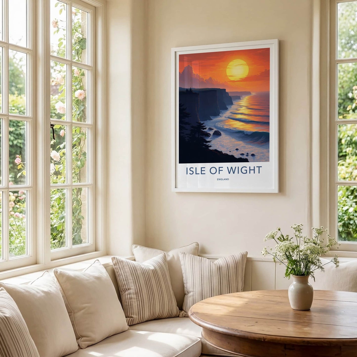 Isle of Wight Poster - England Travel Print - Vibrant Cliff Sunset Wall Decor