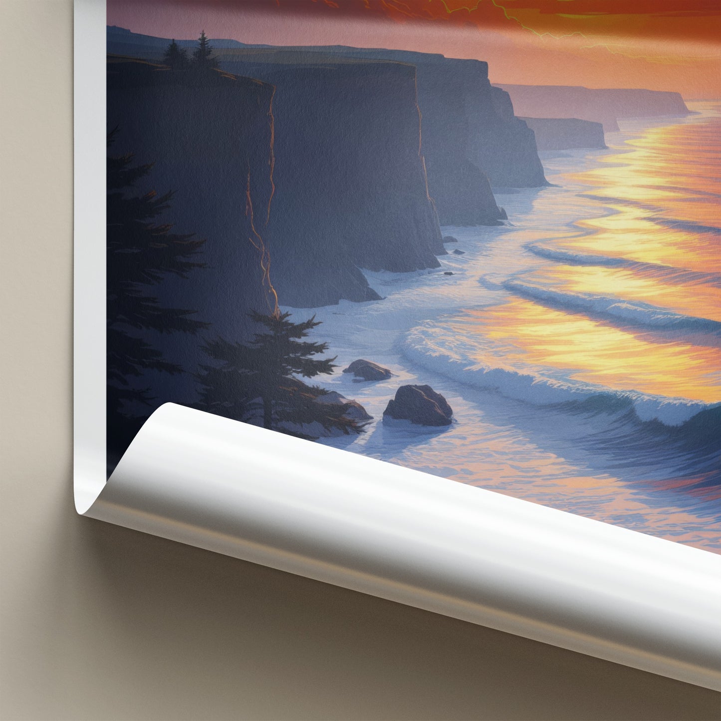 Isle of Wight Poster - England Travel Print - Vibrant Cliff Sunset Wall Decor