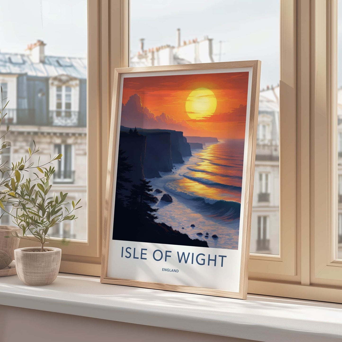 Isle of Wight Poster - England Travel Print - Vibrant Cliff Sunset Wall Decor