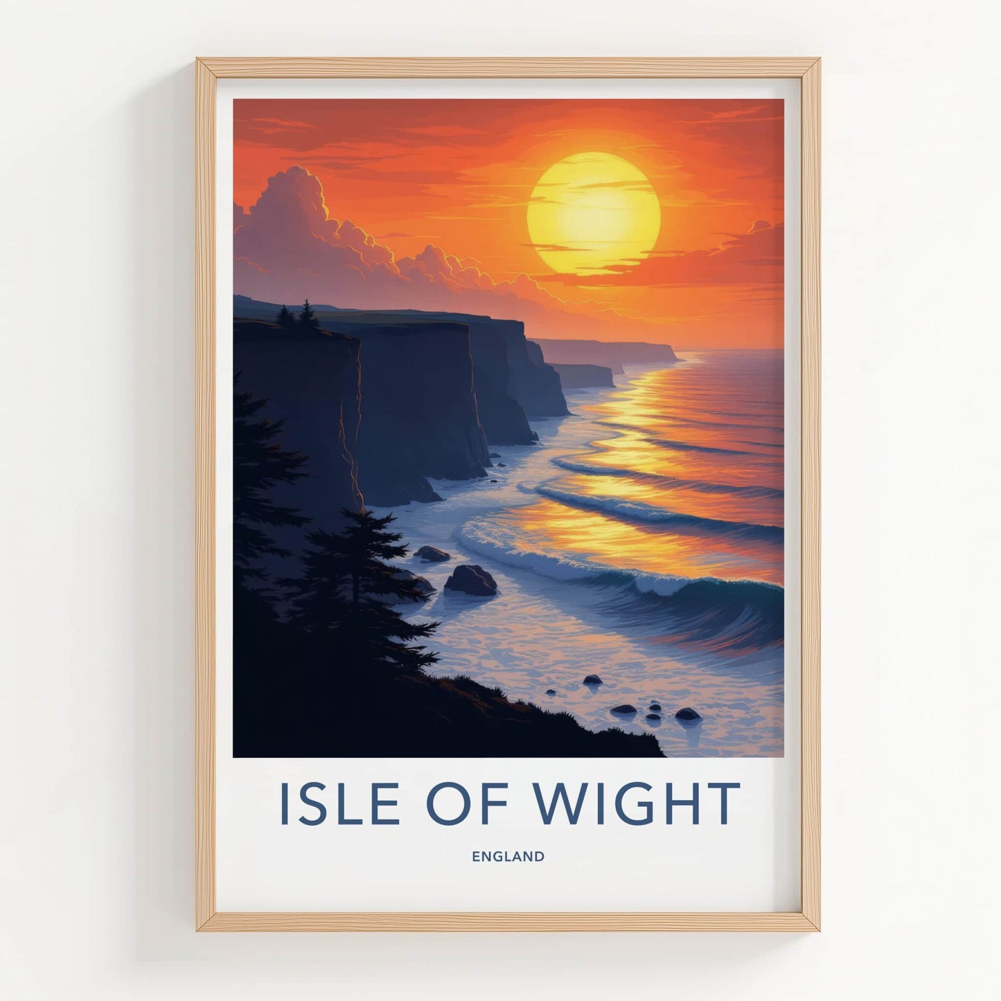 Isle of Wight Poster - England Travel Print - Vibrant Cliff Sunset Wall Decor