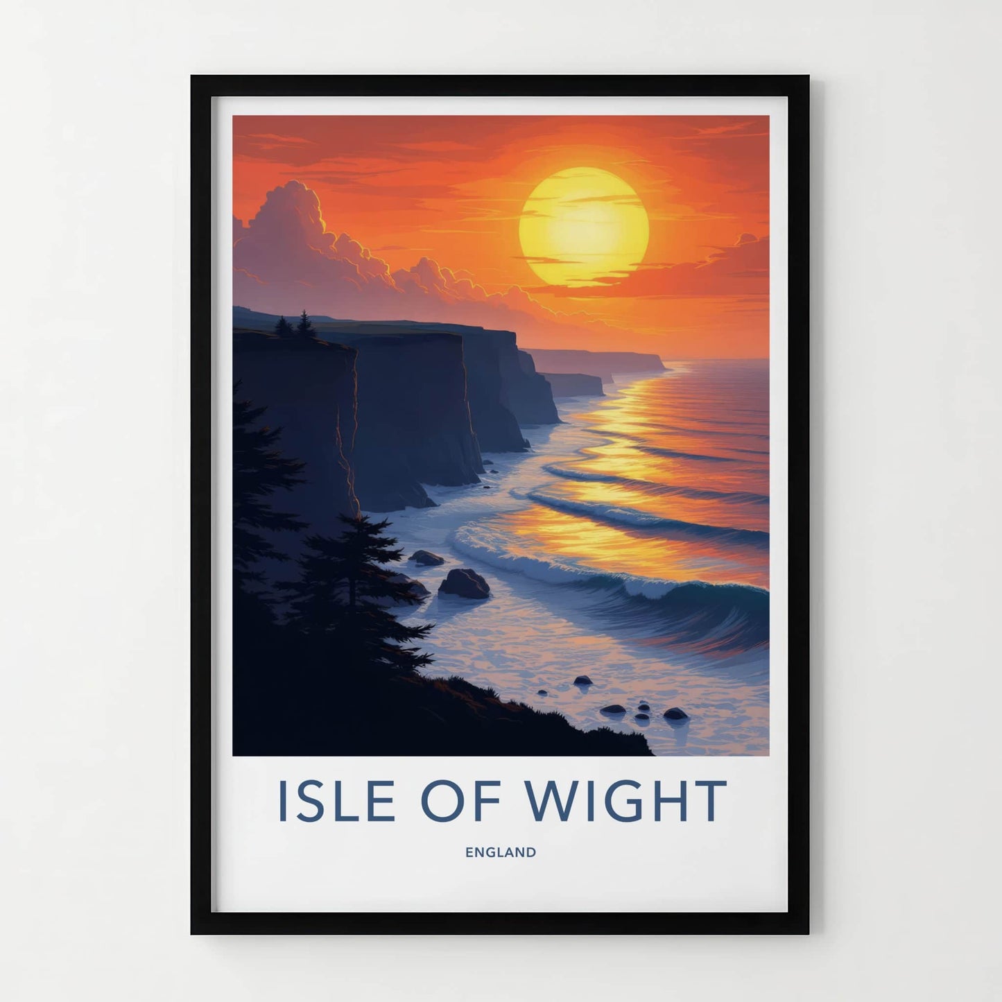 Isle of Wight Poster - England Travel Print - Vibrant Cliff Sunset Wall Decor