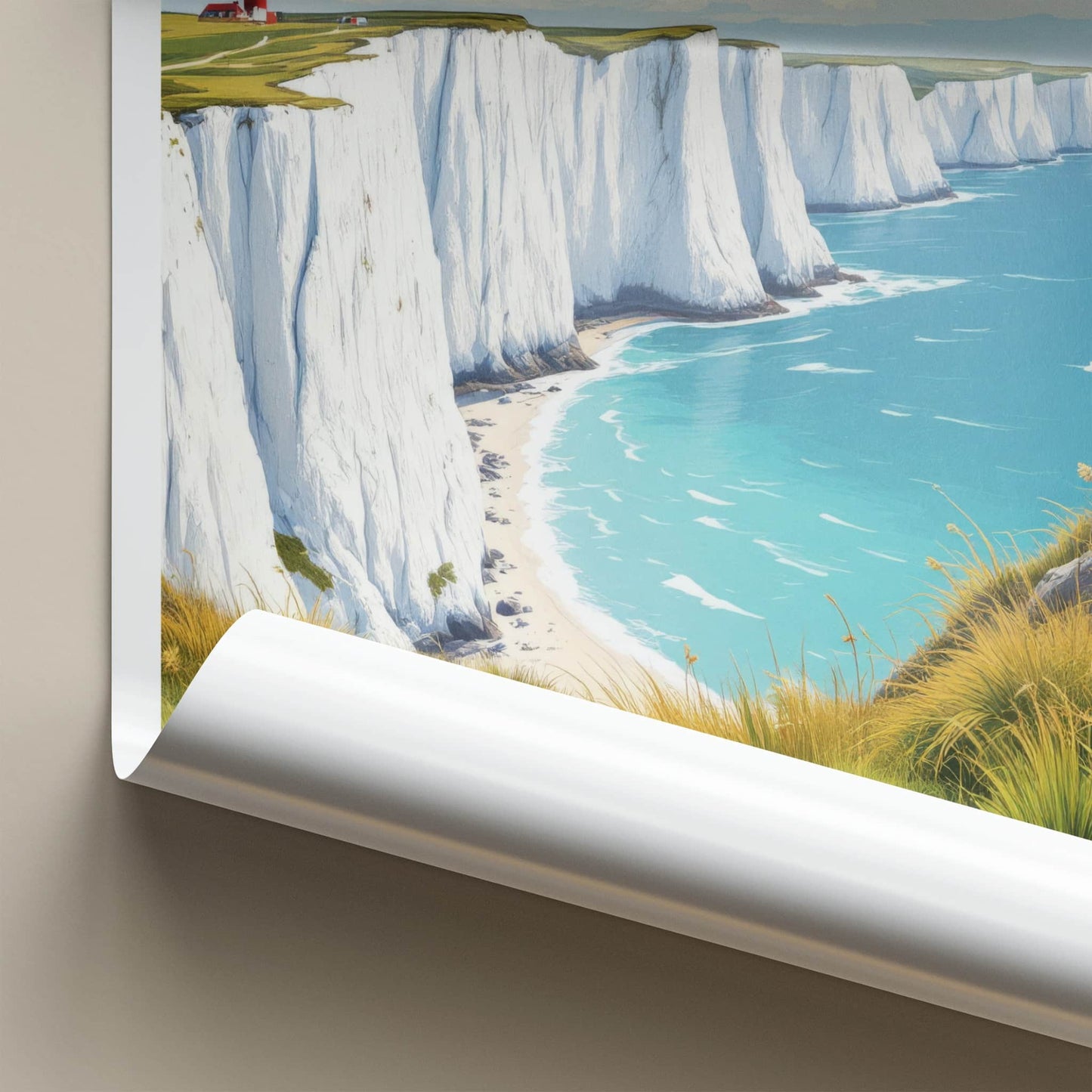Isle Of Wight Poster - United Kingdom Travel Art - Cliffs Lighthouse Scene Wall Decor