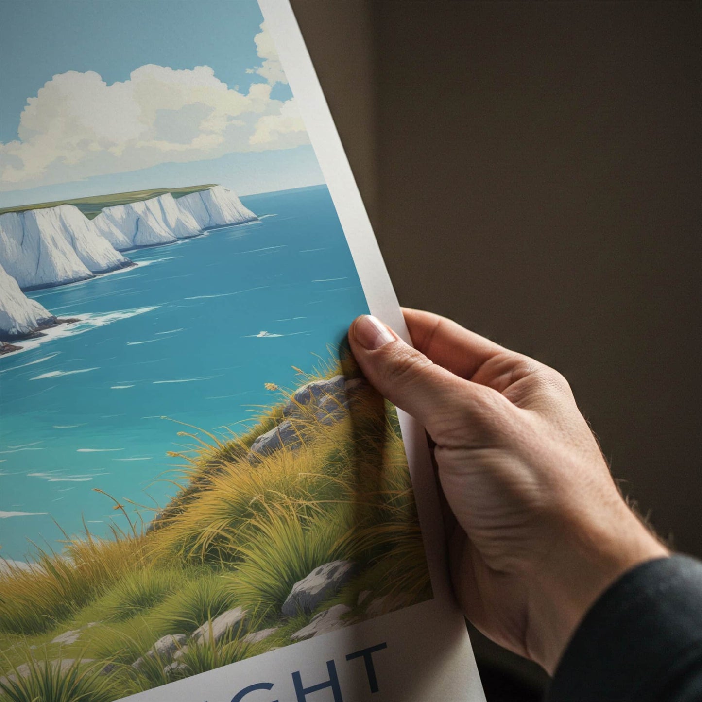 Isle Of Wight Poster - United Kingdom Travel Art - Cliffs Lighthouse Scene Wall Decor