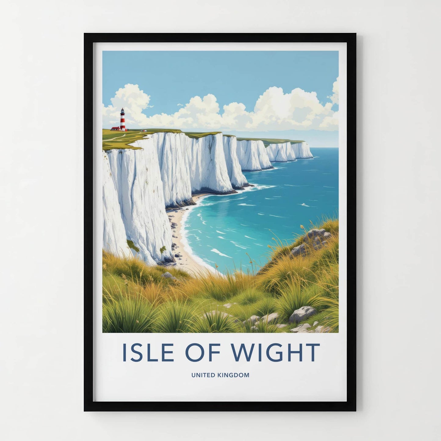 Isle Of Wight Poster - United Kingdom Travel Art - Cliffs Lighthouse Scene Wall Decor