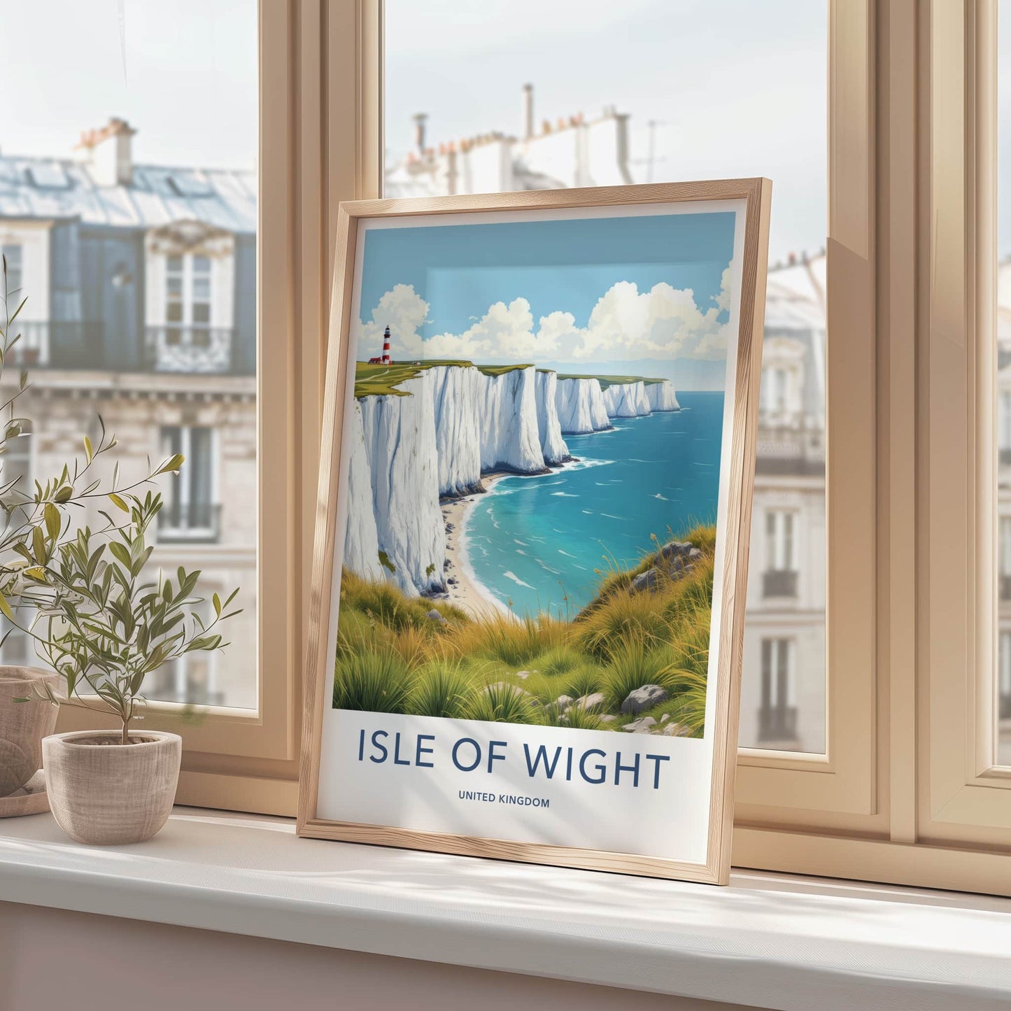Isle Of Wight Poster - United Kingdom Travel Art - Cliffs Lighthouse Scene Wall Decor